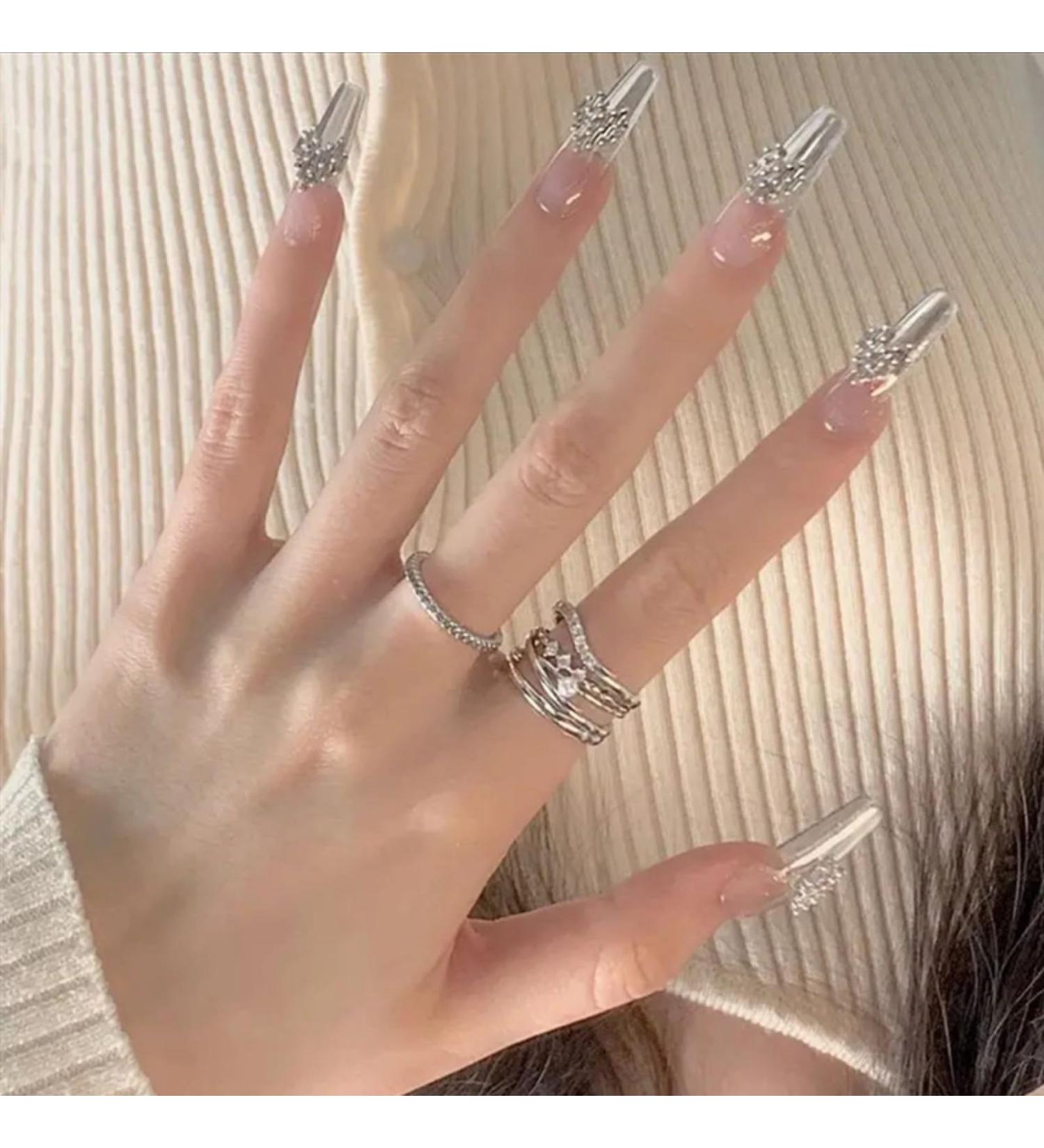 Nail Art Fake Nails Handmade Silver Love Artificial Square Head Nail Glue French Super Long Ballet Pseudo Nail Press On Nails Fashion Nails-Z-296n