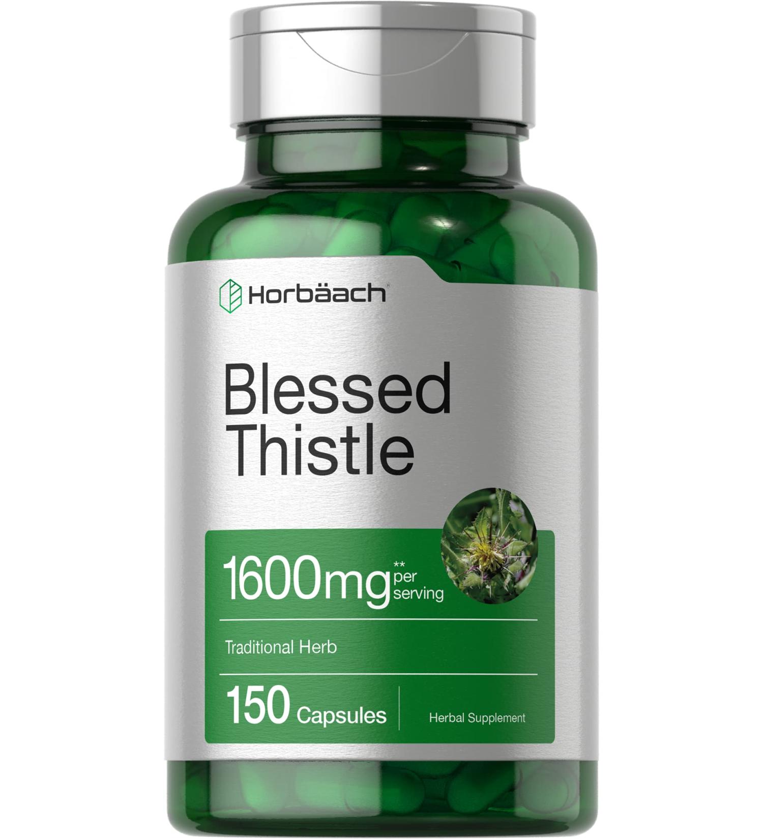 Blessed Thistle 1600mg Capsules - Max Potency for Breastfeeding - Non-GMO, Gluten Free Herb Supplement | 150 Count by Horbaach - Buy Online on GoSupps.com