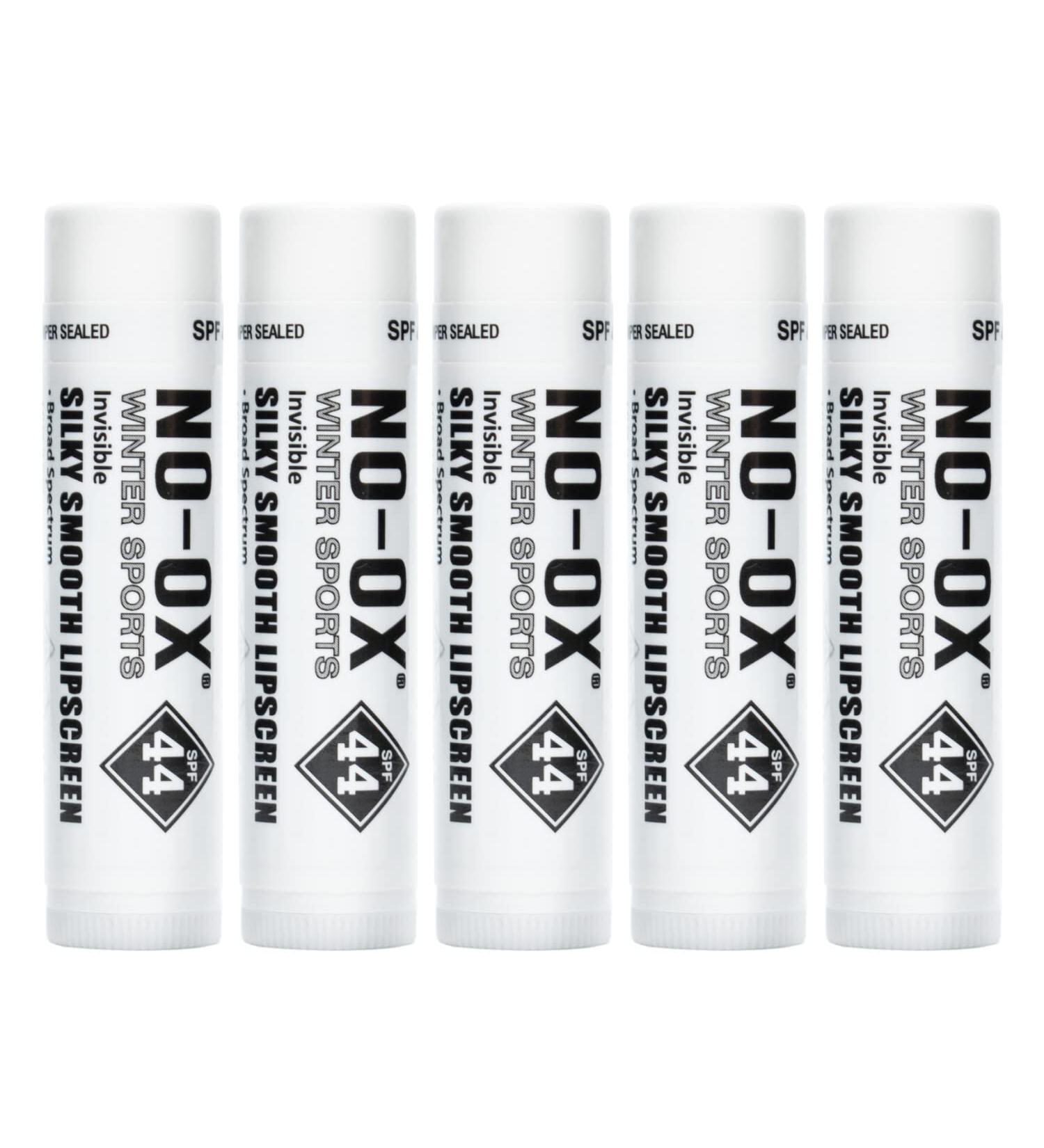 5-Pack NO-OX Snow Sports SPF 44 Lip Balm - Moisturizing Vitamin E Sunscreen For Lips - All Season Broad Spectrum UV Protection - Waterproof 80 Minutes - NO-OX Protectant - Clear - Vanilla