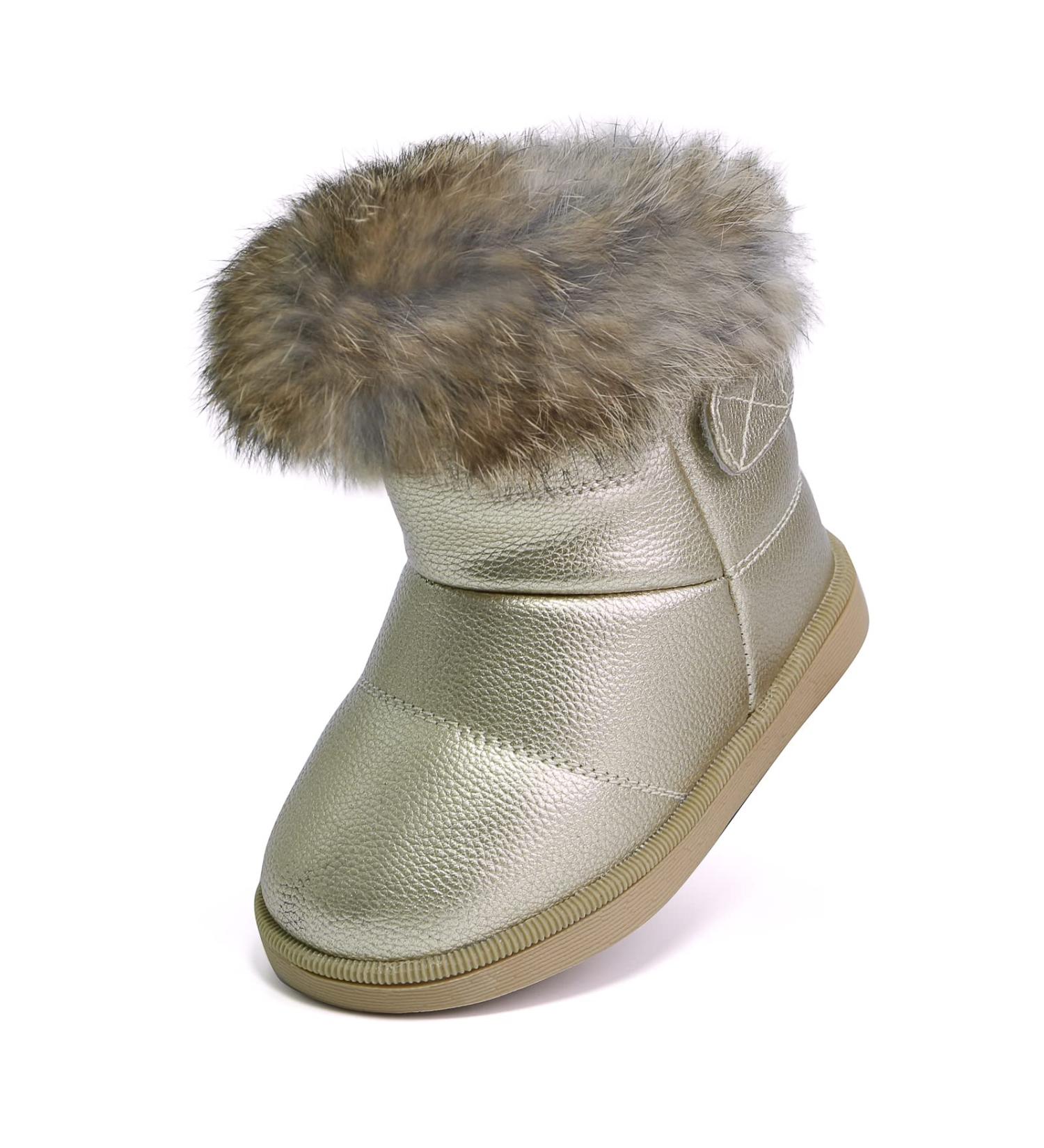 MINBEI Baby Girls Soft Leather Winter Snow Boots - Waterproof Toddler Girls Booties (6.5 UK Child, Gold) - Buy Online on GoSupps.com