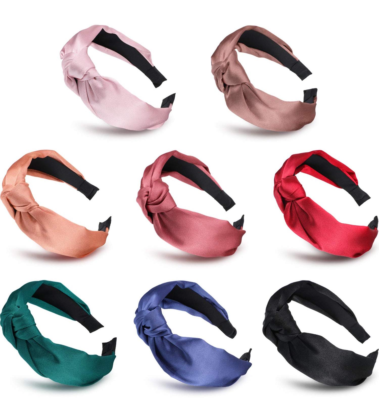 WILLBOND Silk Knot Headbands for Women Girls - 8 Pcs Topknot Solid Color Hair Accessories - Buy Online on GoSupps.com