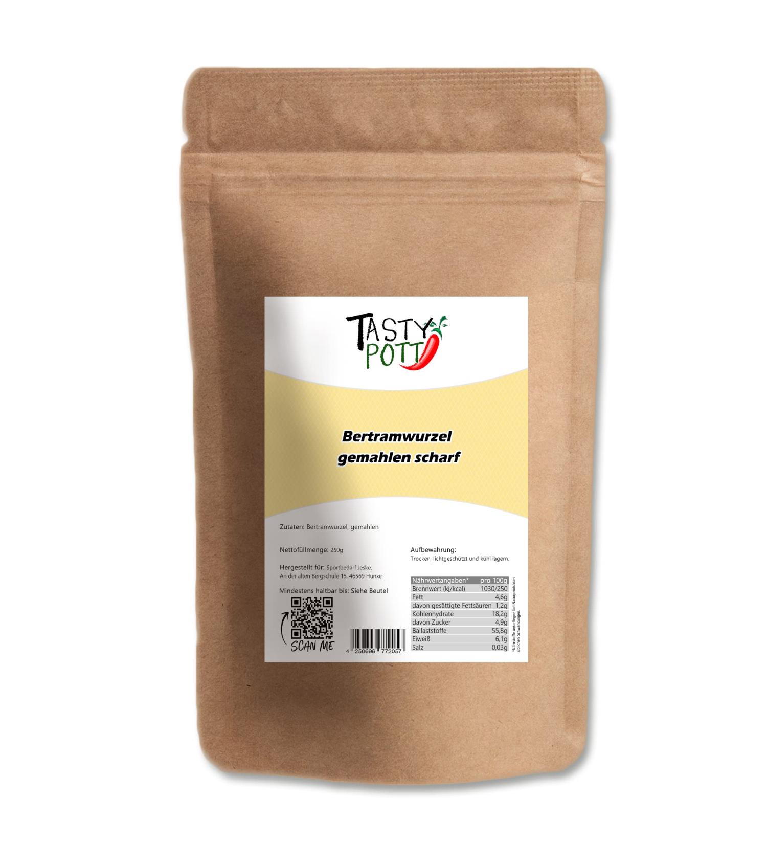  TASTY POTT Tasty Pott Ground Bertram Root - Spiced - Spice Powder | Bertram | Herbal Tea | Vegan Nutrition | Spice | Root Powder | 250g Bag - Buy Online on GoSupps.com