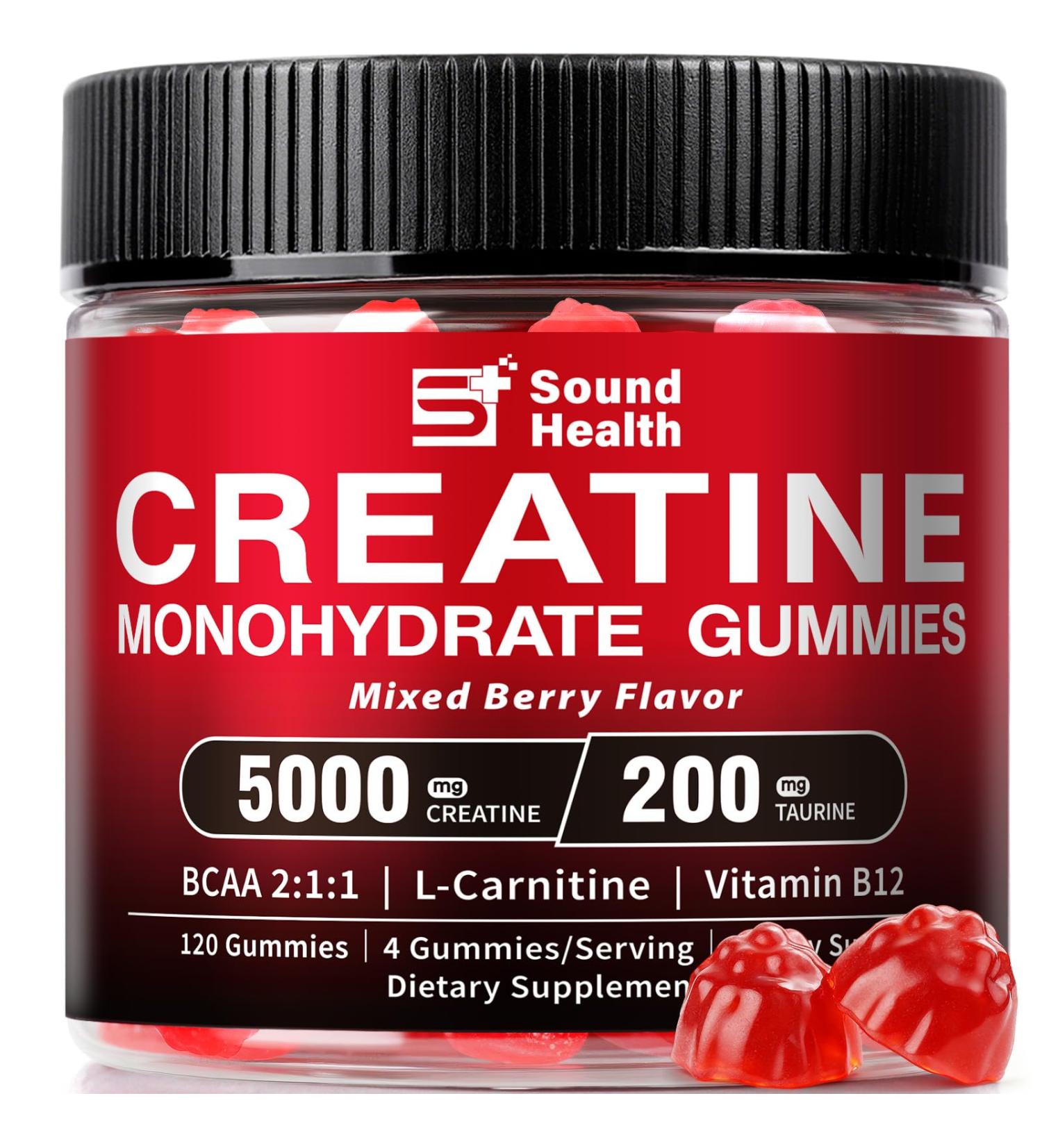Sound Health Organic Chewable Creatine Nutritional Supplement, Mixed Berry Flavor, 120 Count, 5g Daily Serving, Sugar Free Creatine Gummies for Men and Women - Buy Online on GoSupps.com