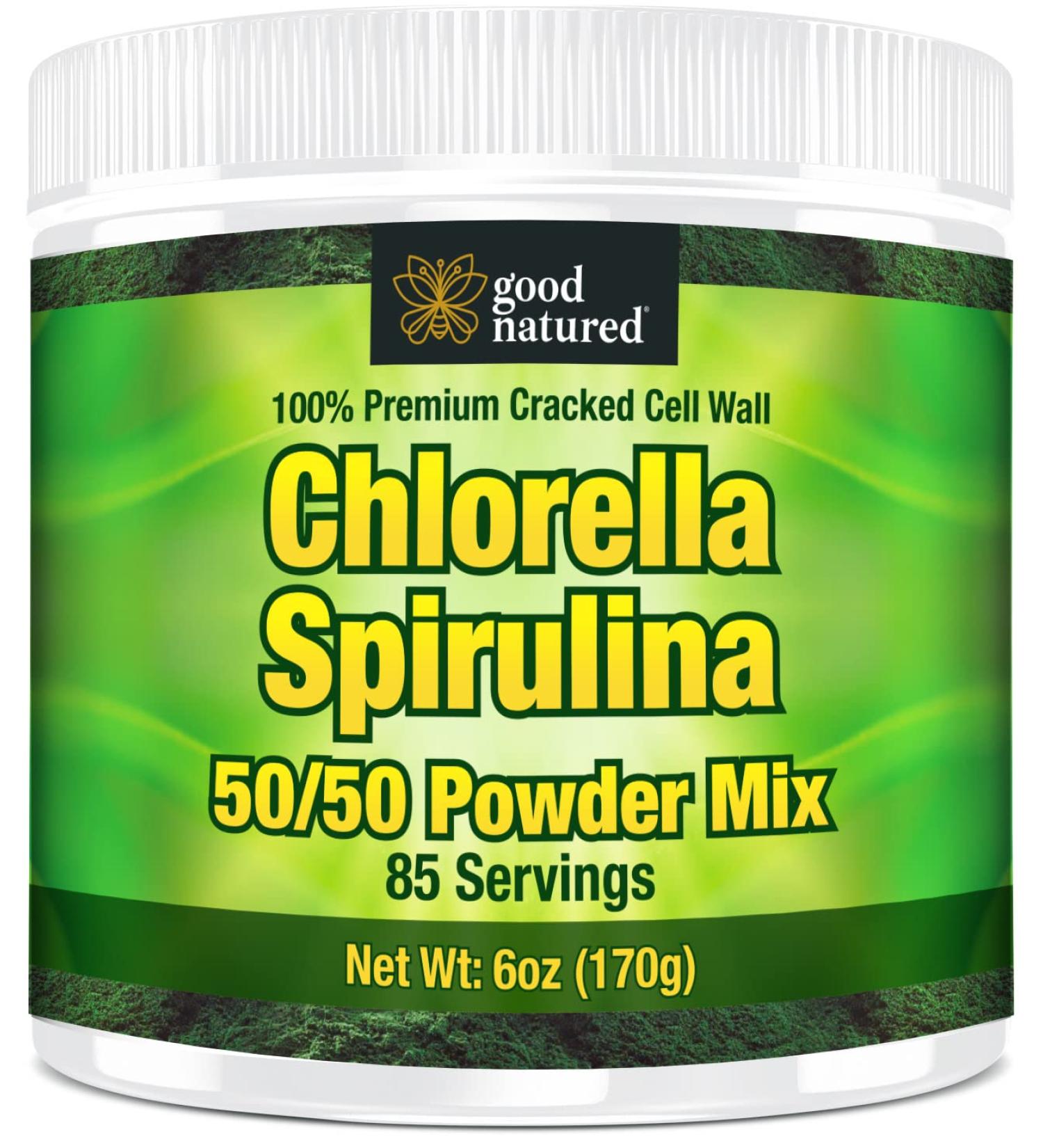 Premium Chlorella Spirulina Powder - 85 Servings - Non-GMO - Sunlight Grown - Deep Green Color - Cracked Cell Wall - High Protein - Alkalizing - Vegan Capsules - Mountain Water - 170g - Buy Online on GoSupps.com