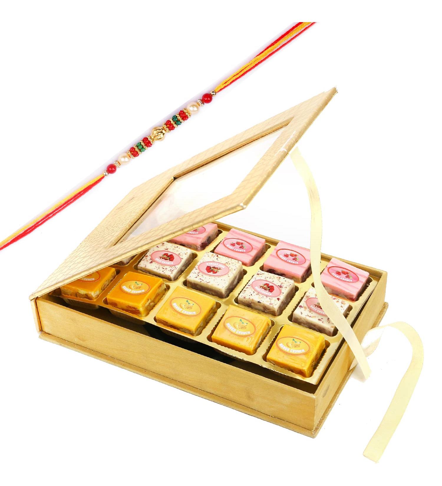 Ghasitaram Gifts Rakhi Gifts for Brothers Leather Box Assorted Choco Bites with Pearl Beads Rakhi - Buy Online on GoSupps.com