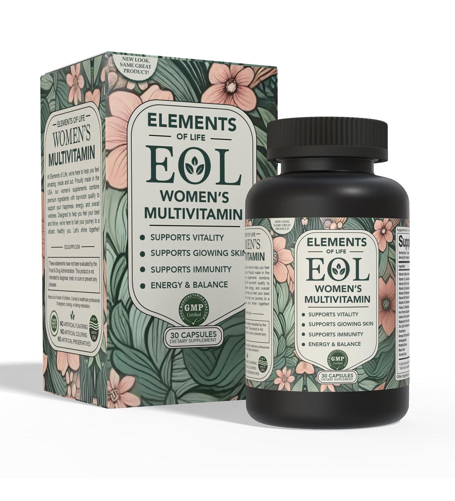 Elements of Life Multivitamin for Women Daily Women s Vitamins with MethyFolate Organic Ingredients & Natural Supplements for Energy Vitality & Health Multivitamin for Women Hair & Skin Support - Buy Online on GoSupps.com