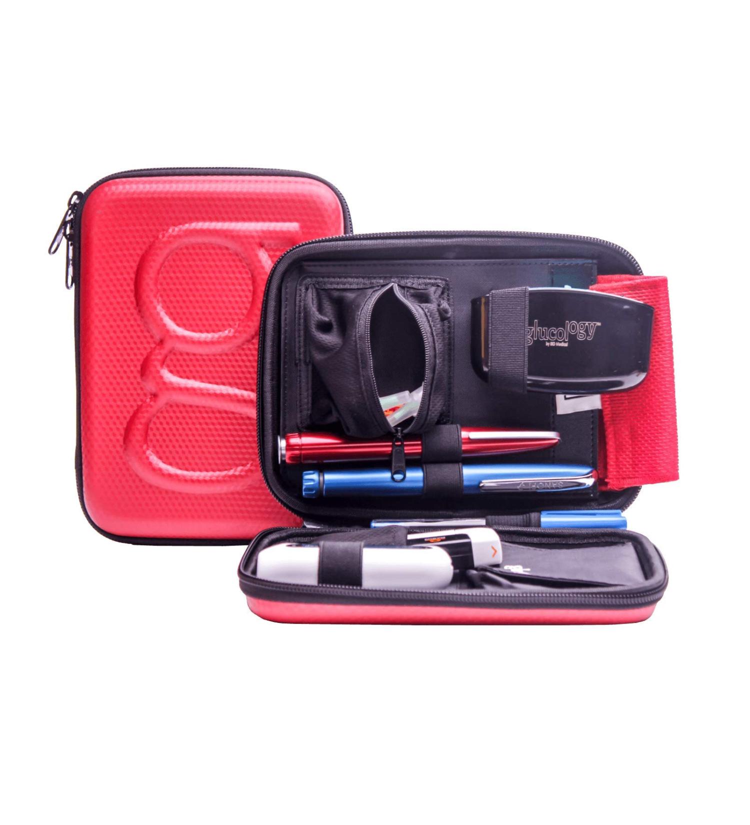 Glucology Diabetic Travel Case| Protective Hard Shell Organizer | Designed for Carrying Insulin Pens Test Strips Blood Glucose Meter Lancets | (Red Classic)  - Buy Online on GoSupps.com