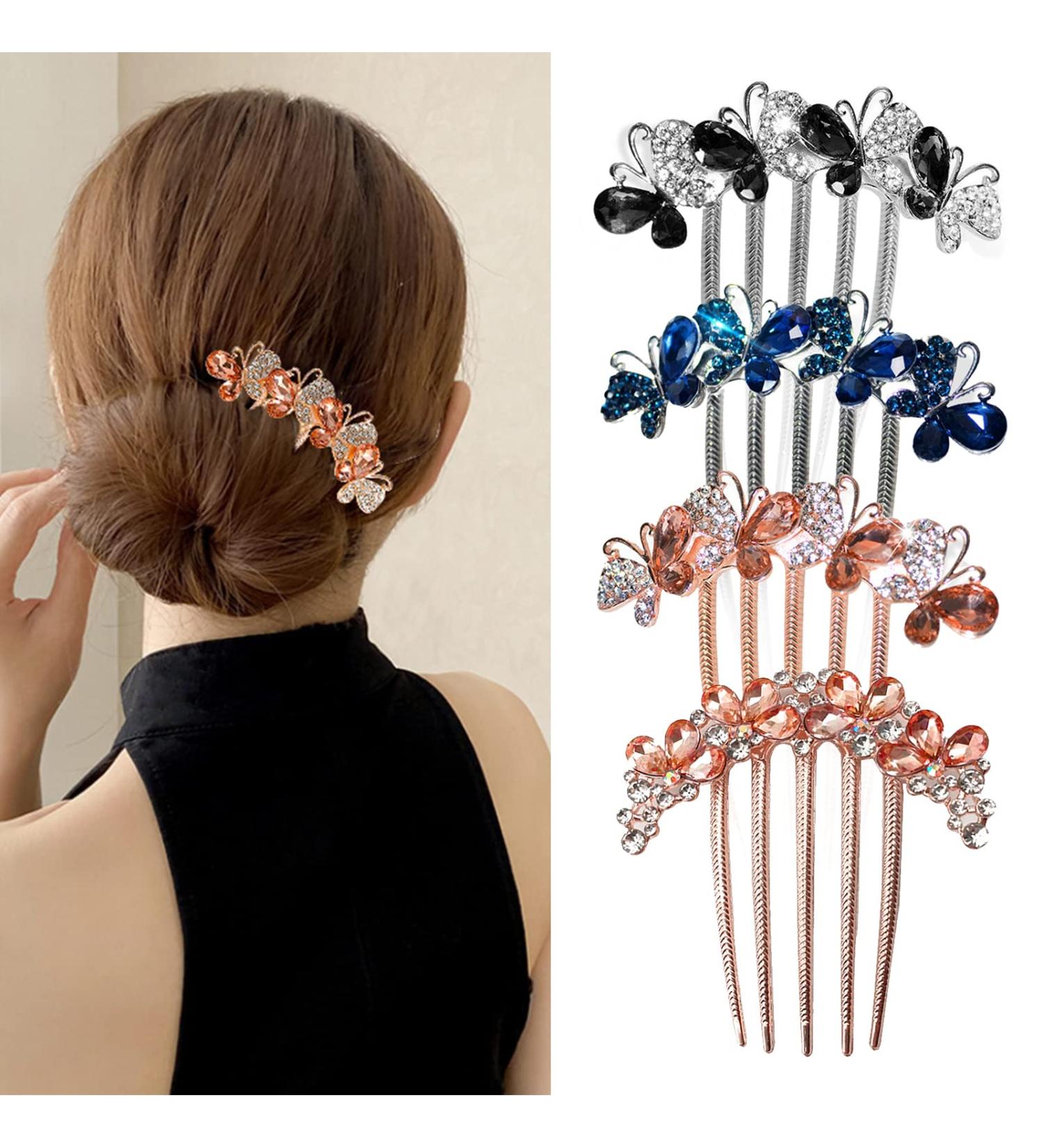 Tona Astrass Flowers Hair Comb Set | Luxury Bridal Accessories - 4 Butterfly & Flower Designs in 4 Colors for Women & Girls - Buy Online on GoSupps.com
