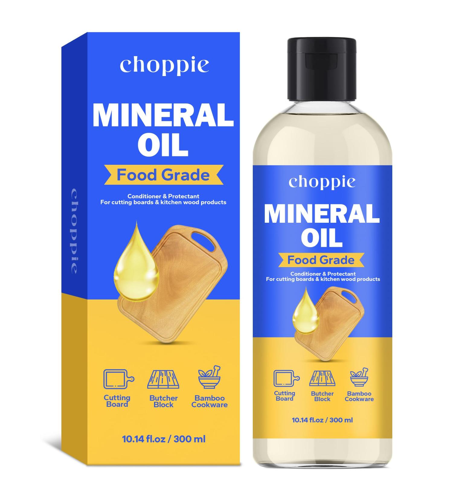 Choppie Food Grade Mineral Oil (10.14 fl. oz) - Best Oil for Cutting Boards & Butcher Blocks | Maintain Wooden & Bamboo Surfaces Prevent Drying & Cracking - Buy Online on GoSupps.com