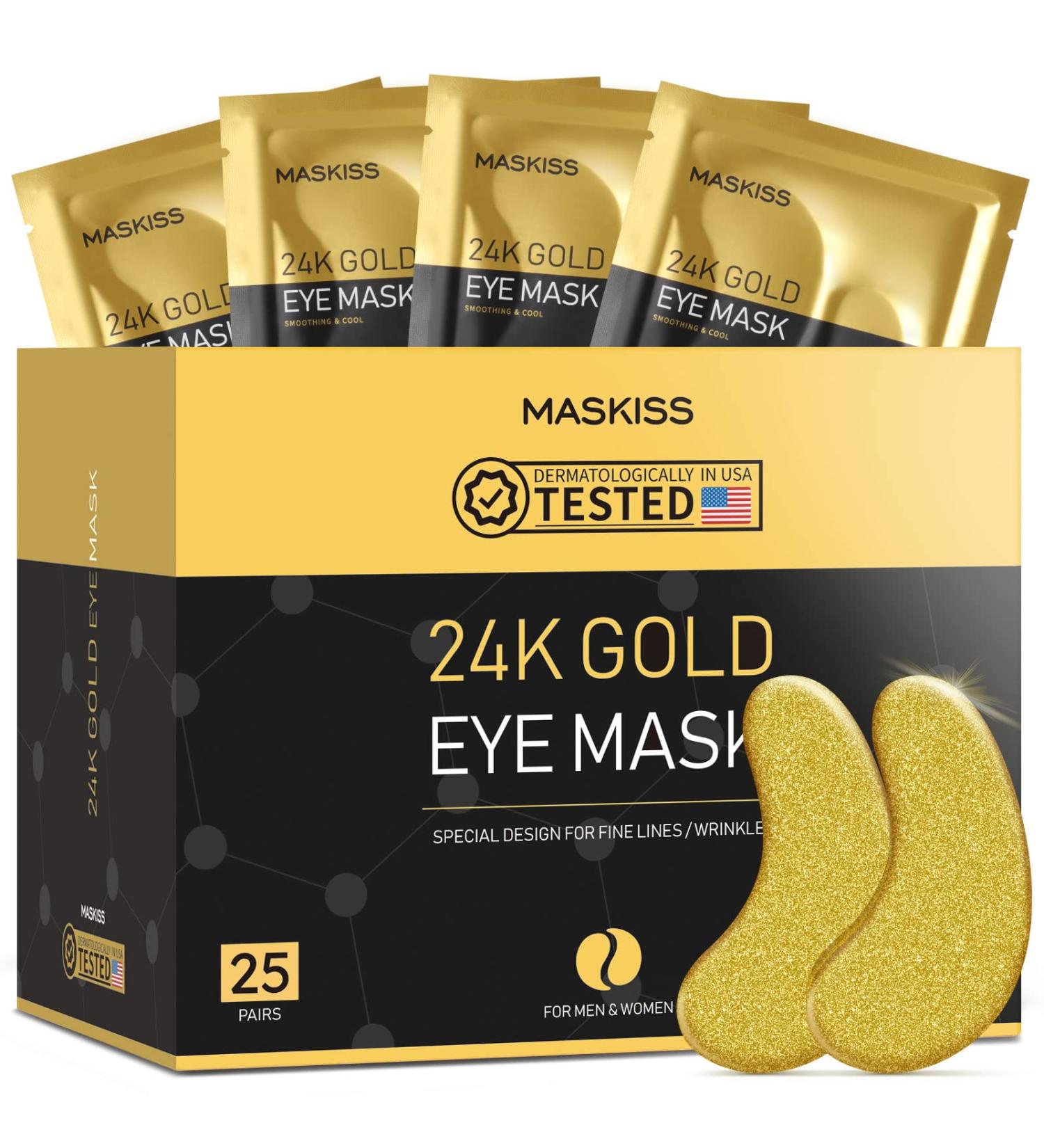 Maskiss 24K Gold Under Eye Patches - Collagen Eye Mask for Puffy Eyes, Dark Circles, and Puffiness - 25 pairs - Buy Online on GoSupps.com