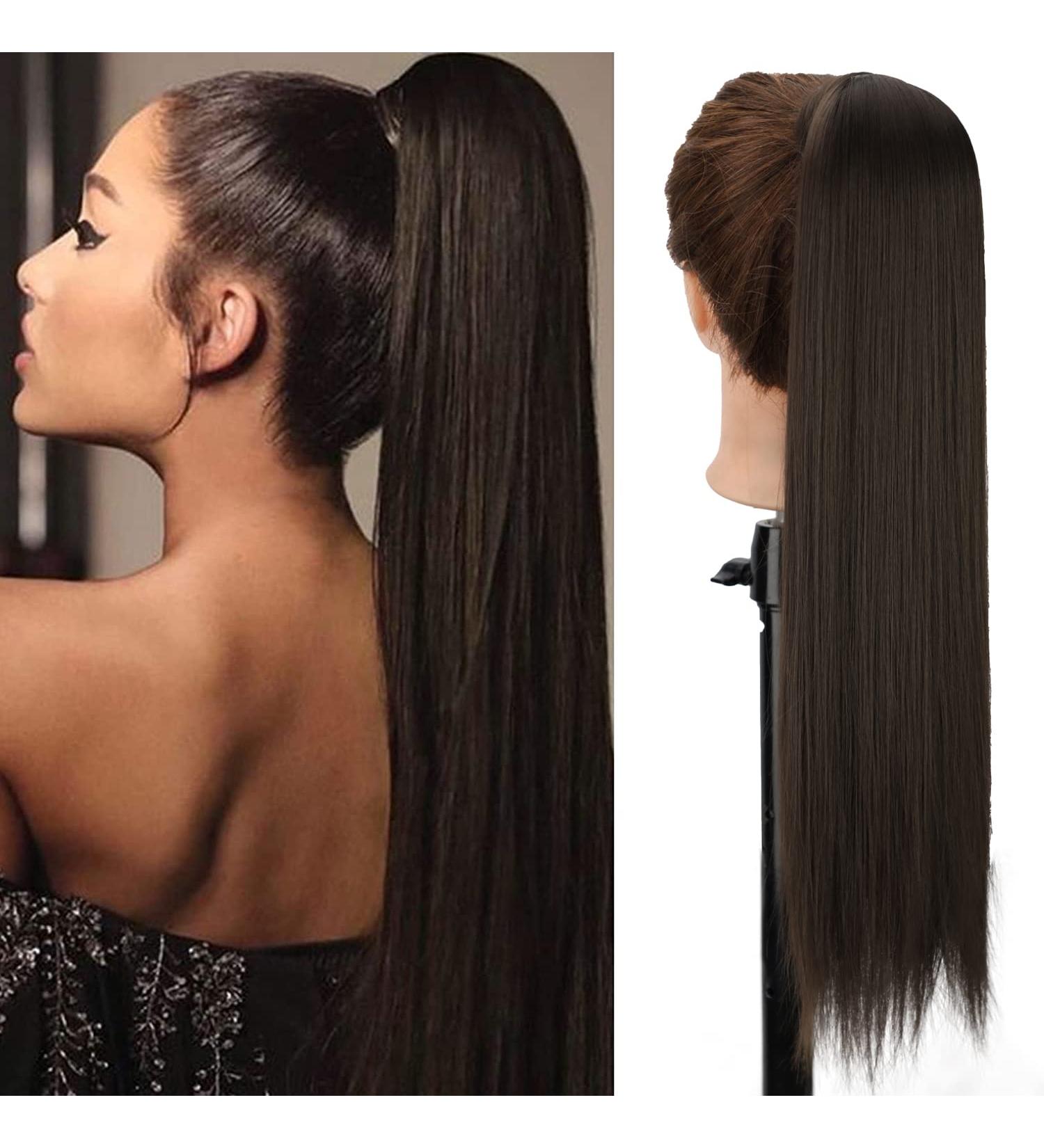 Clip-in Dark Brown Ponytail Extension - Long Smooth 24-Inch Hairpiece | Natural Braid Wrap 071G - Buy Online on GoSupps.com