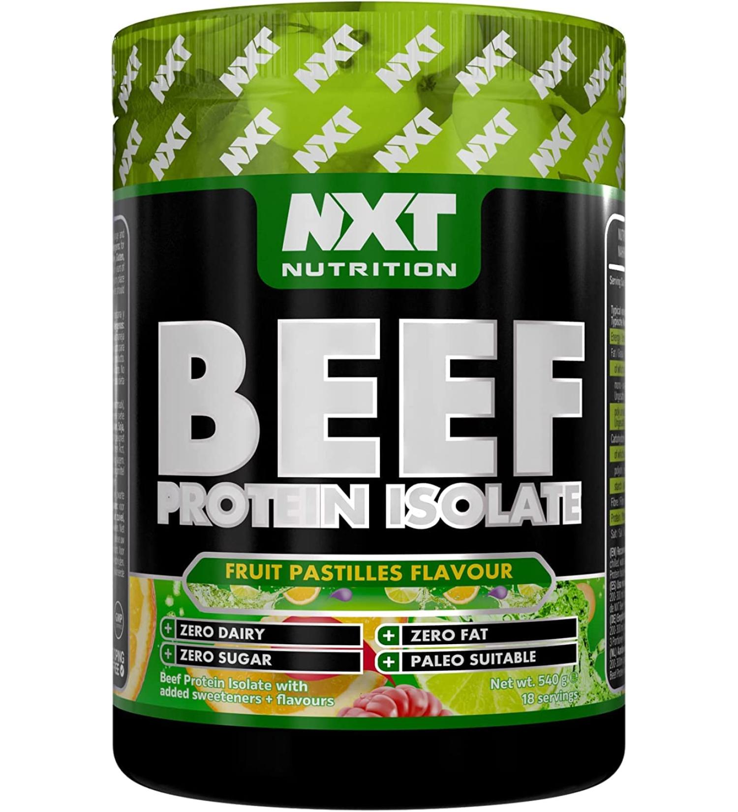 NXT Beef Protein Isolate 540g - Natural Amino Acids - Paleo Keto Friendly - Dairy & Gluten Free | Fruit Pastilles Flavor - Buy Online on GoSupps.com