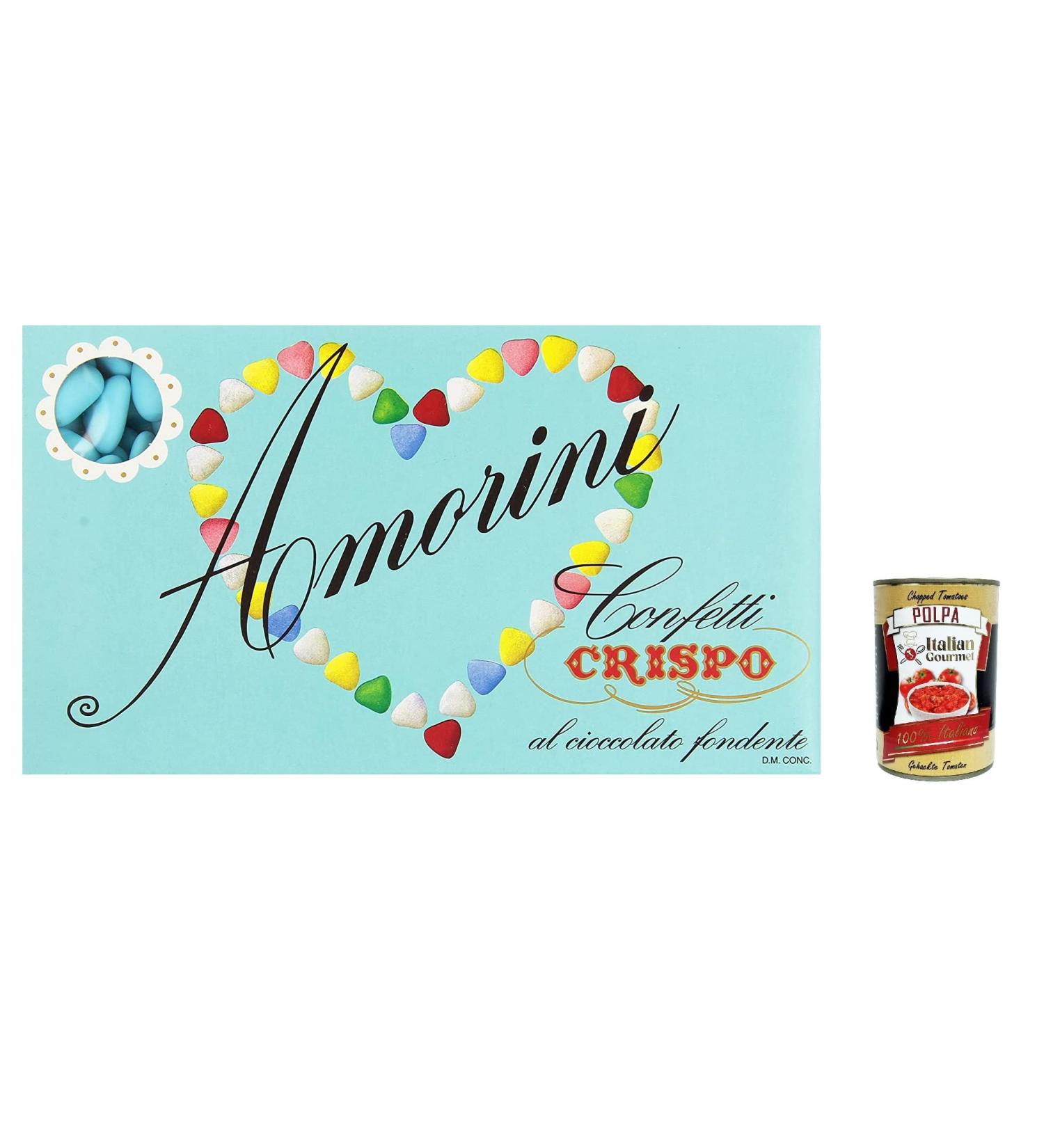  Italian Gourmet E.R. Crispo Confetti Celeste Dark Chocolate Amorini - Light Blue - 1kg + Italian Gourmet Pulp 400g - Buy Online on GoSupps.com