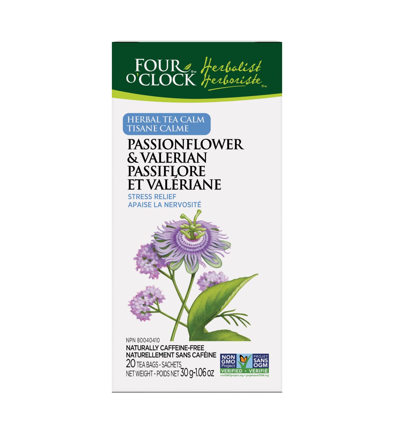 Four O'Clock Herbalist Herbal Tea Calm Passionflower & Valerian Non Gmo Project Kosher Gluten-Free 20 Teabags 20 count (Pack of 1) Passionflower & Valerian - Buy Online on GoSupps.com