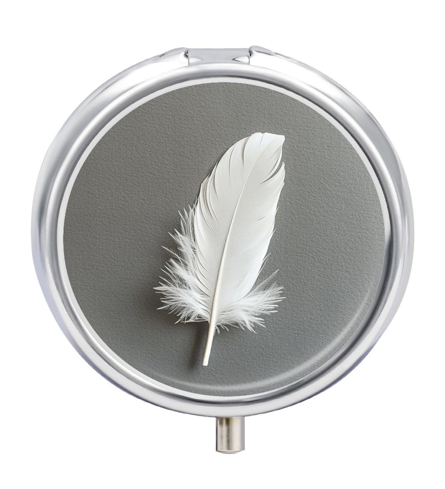 Portable 3 Compartment Pill Box - Travel-Friendly Medicine Organizer with White Feather Design - Ideal for Purse & Pocket - Buy Online on GoSupps.com