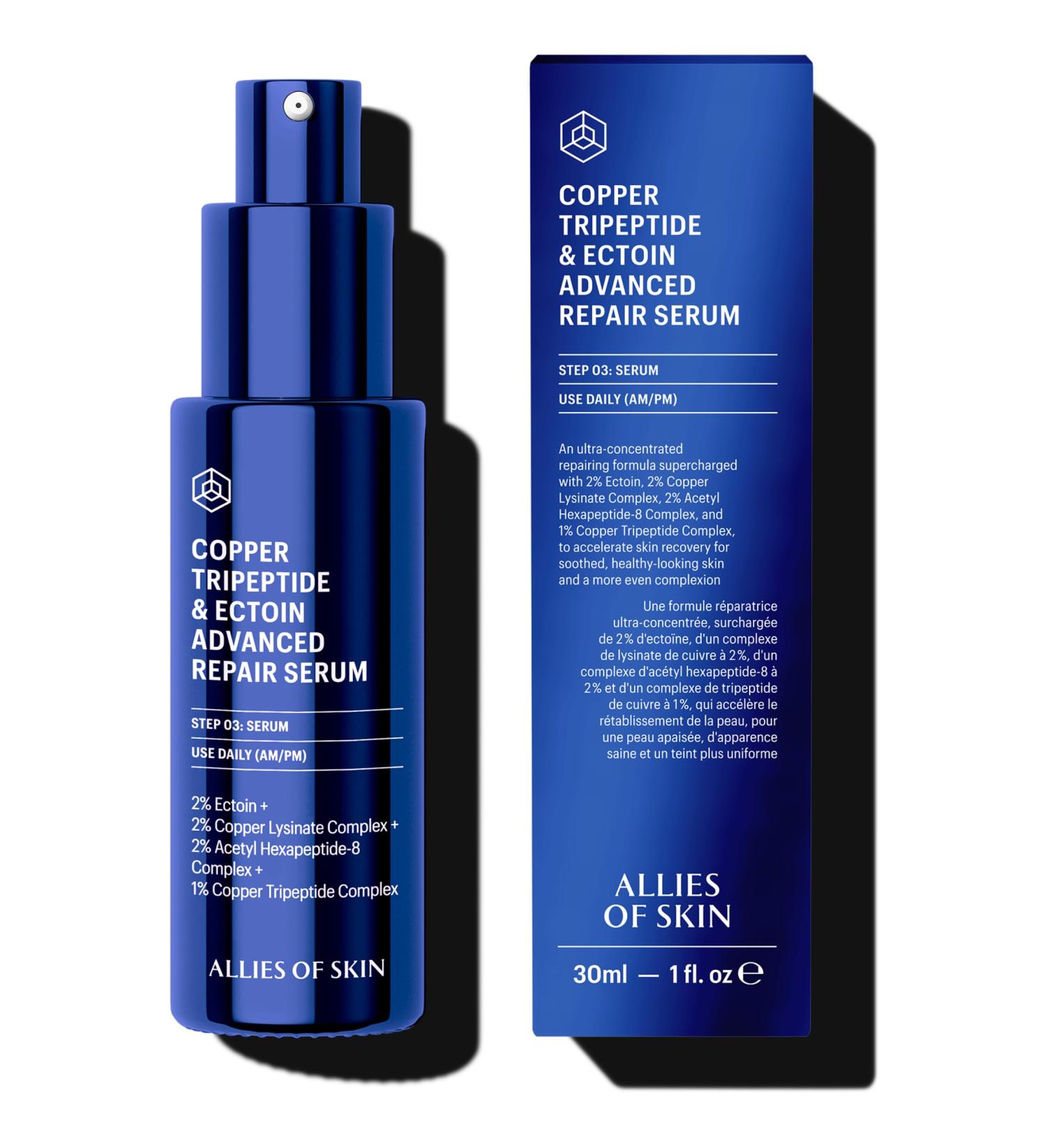 Allies of Skin Copper Tripeptide & Ectoin Advanced Repair Face Serum | Hydrating Moisturizer for Dry Skin | Anti Aging Skincare with Peptides | Treat Fine Lines & Wrinkles (1 Fl. oz) - Buy Online on GoSupps.com