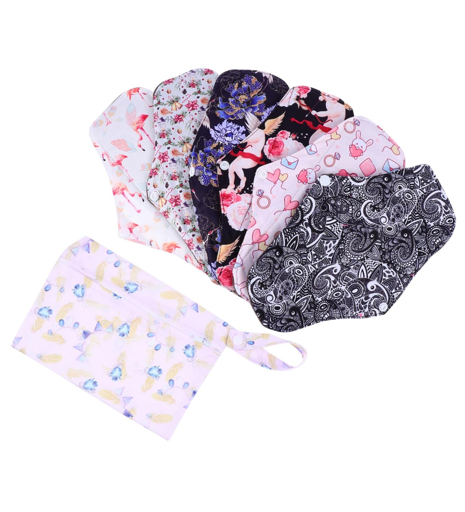 Hemoton 7pcs Organic Washable Aunt Towel Pad Set - Reusable Sanitary Pads and Panty Liners for Menstrual Periods - Ecological Cotton - Pack of 7 - Buy Online on GoSupps.com
