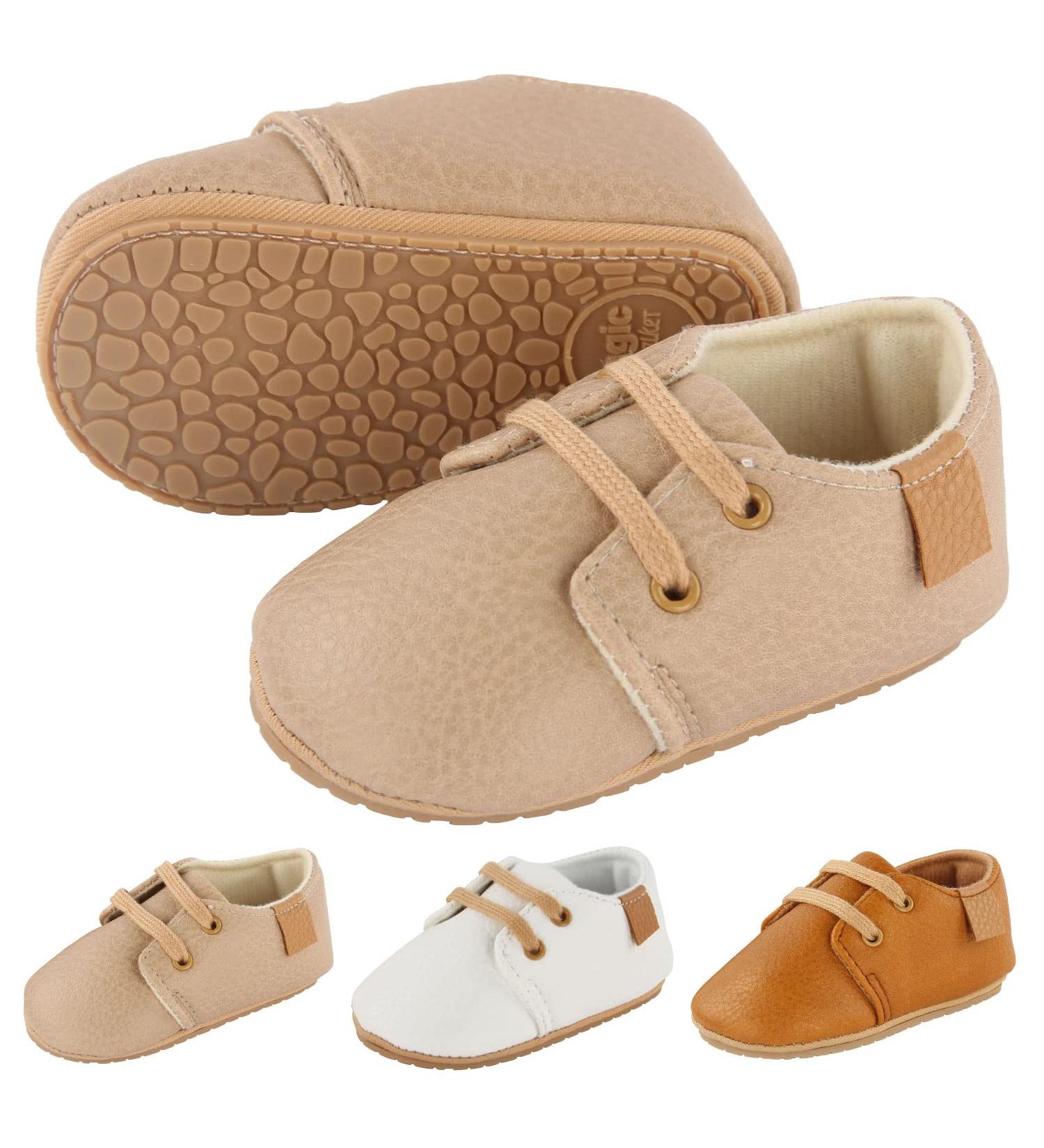 Baby Boy/Girl First Walking Shoes | Non-Slip PU Leather Flats for 0-18 Months | Beige Sneakers - Buy Online on GoSupps.com