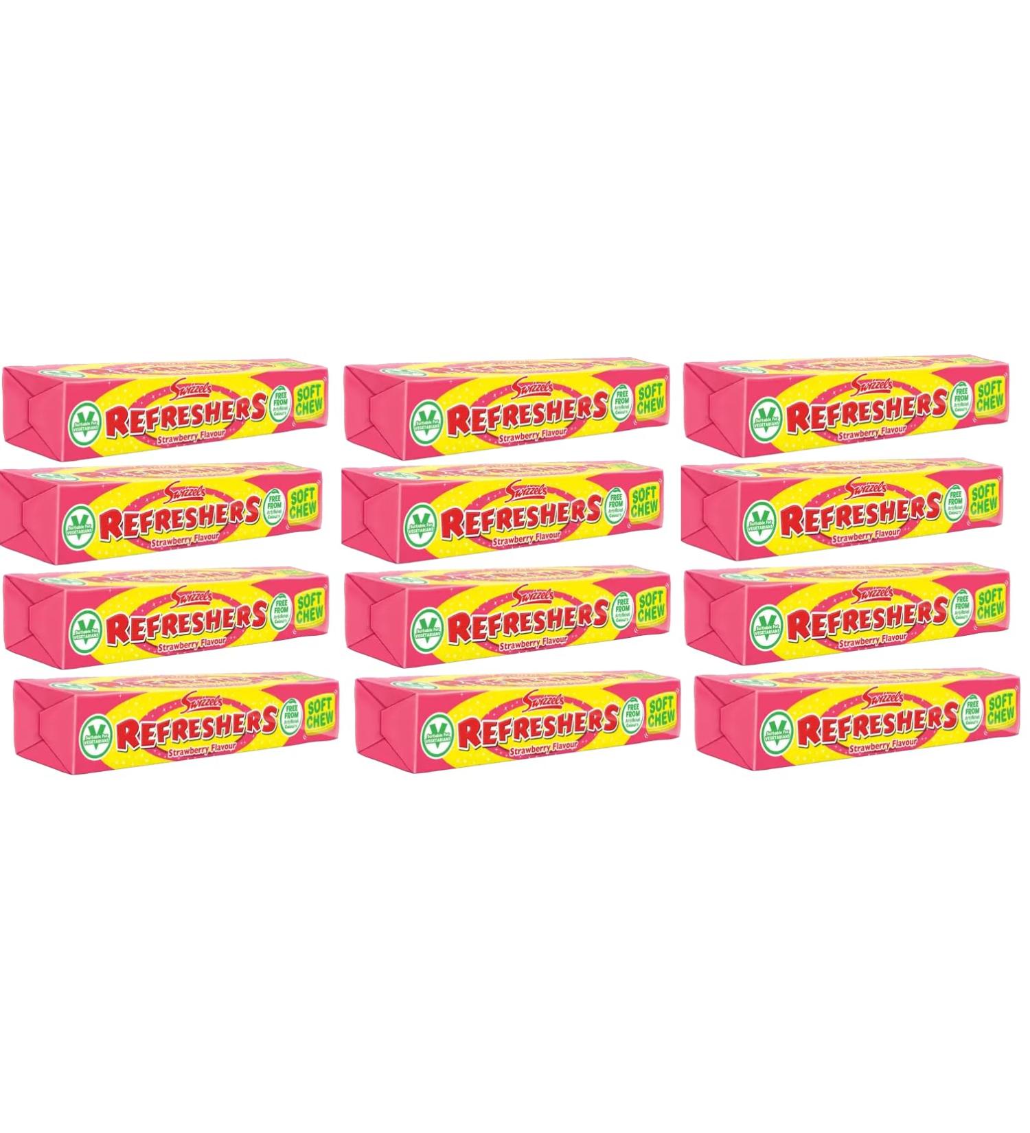 Swizzels Refreshers Strawberry Flavour Chew Sweet Treats Stick Pack 43g Ideal for Party Goody Bags 12 Pack
