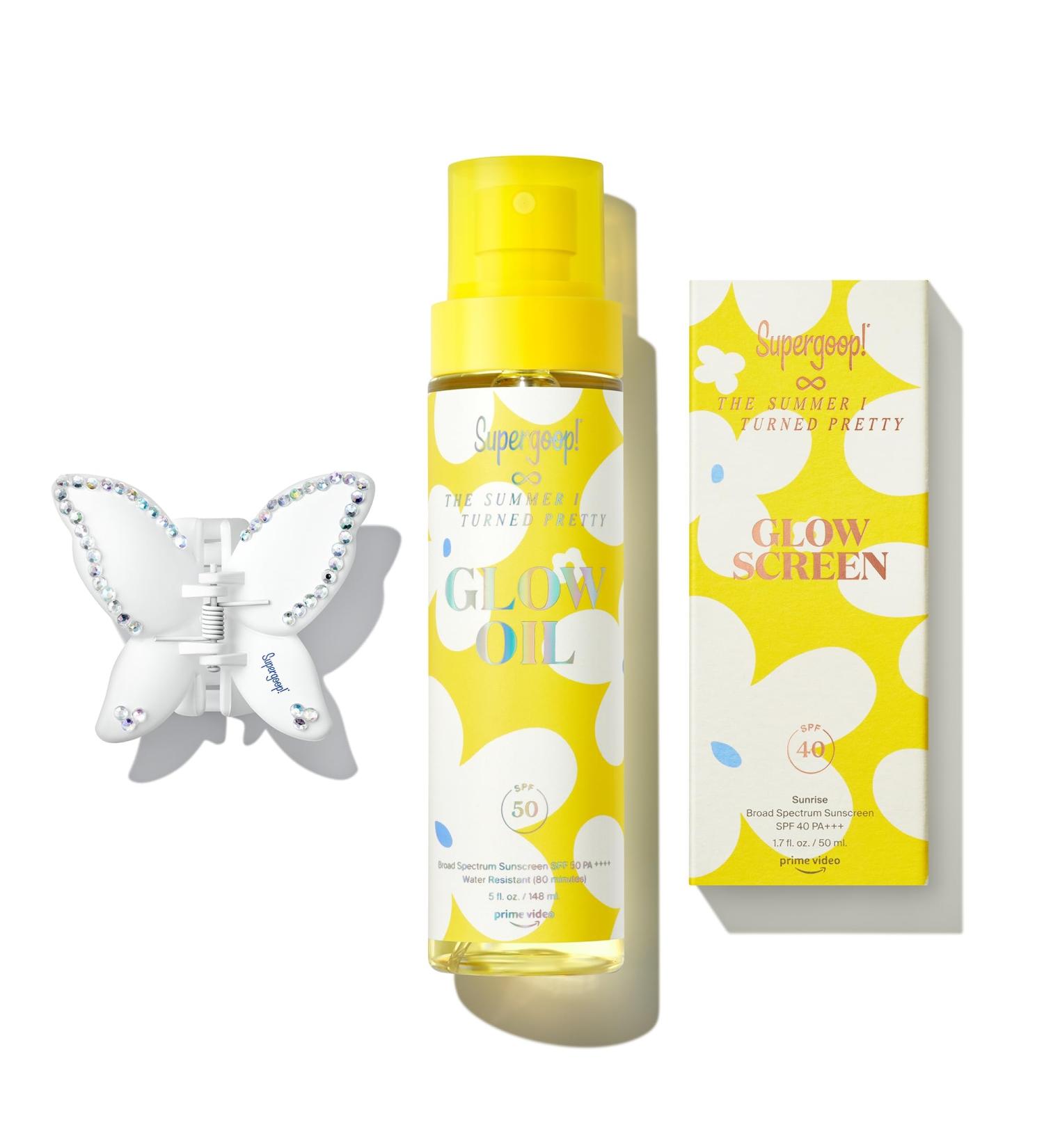 Supergoop! Summer Glow-Up SPF Set - Glowscreen SPF 40 Glow Oil SPF 50 & Hair Clip | International Shipping Available - Buy Online on GoSupps.com
