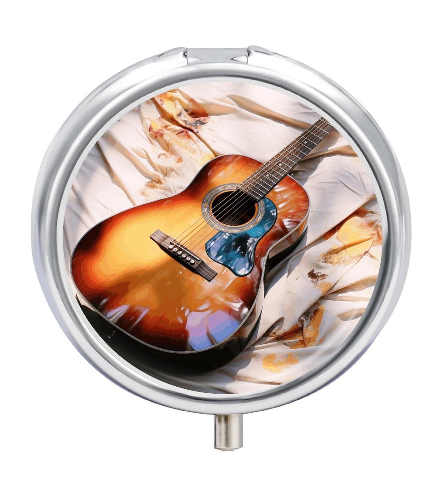 Portable 3 Compartment Pill Box with Acoustic Guitar Print | Travel Pill Organizer for Purse & Pocket - Buy Online on GoSupps.com