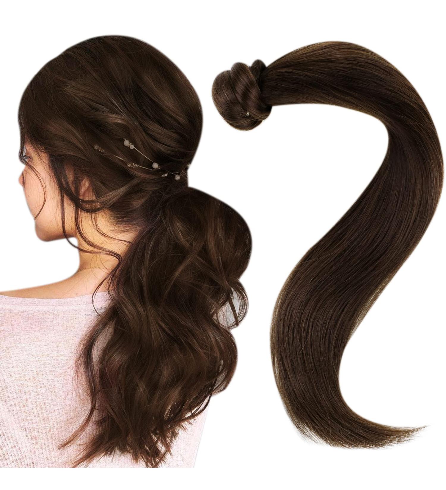 Easyouth Dark Brown Human Hair Ponytail Extension 12 Inch - Darkest Brown 2 Tails, 70g - Buy Online on GoSupps.com