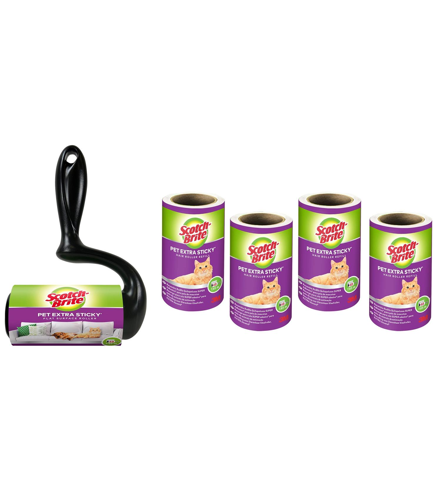 Scotch-Brite Pet Extra Sticky Roller for Animal Hair 48 Sheet + 4 Scotch Brit Pet Extra sticky replacement role for animal hair 48 sheet white large area roller set