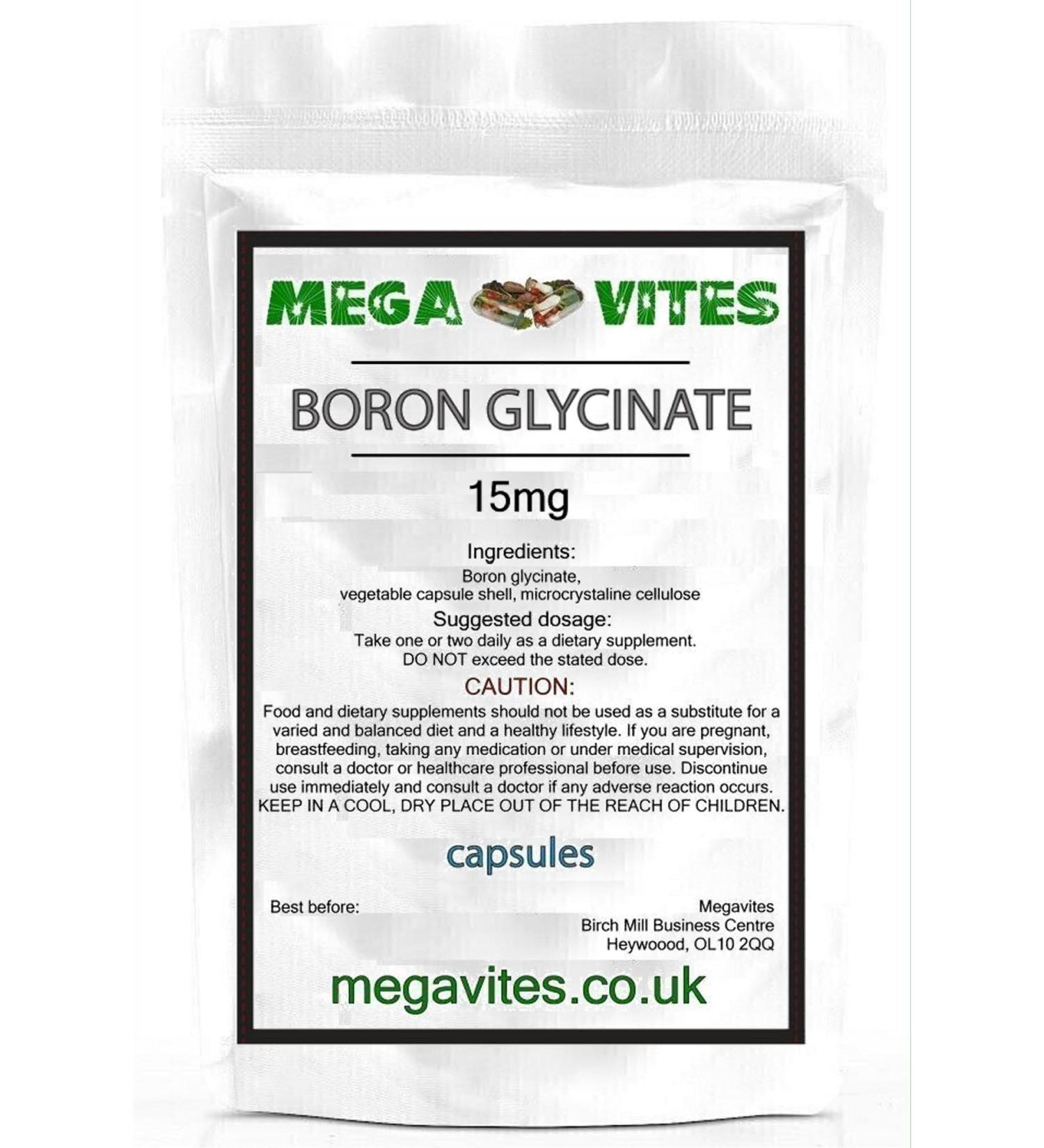 Boron GLYCINATE 15mg Capsules x 365 - MEGAVITES AMINOLAB
