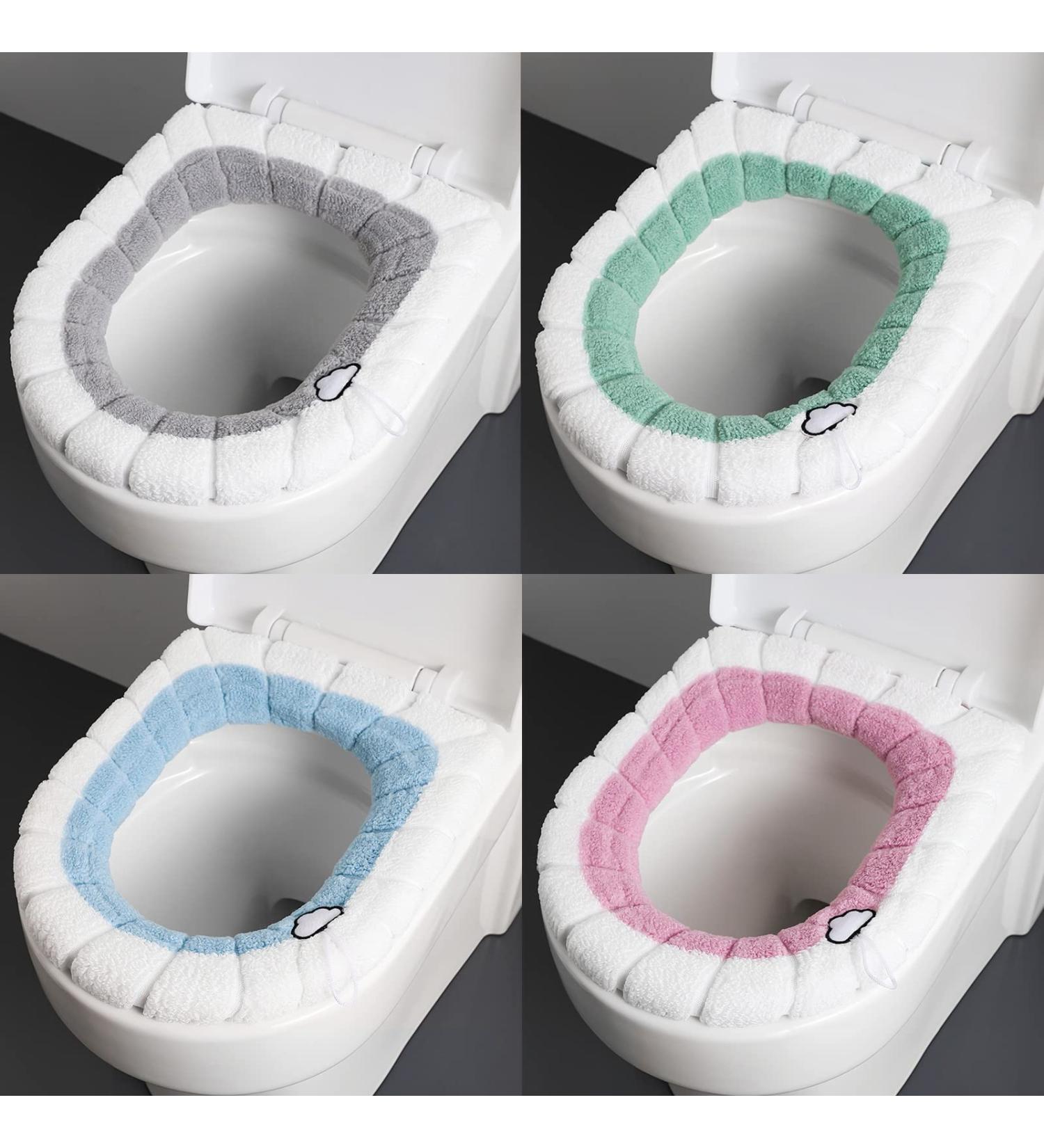 TimeCity 4PCS Warm Toilet Seat Covers Pads | Thicker Winter Bathroom Cushioned Comfort | Stretchable Elongated Washable Seat Pads - Cloud-color - Buy Online on GoSupps.com