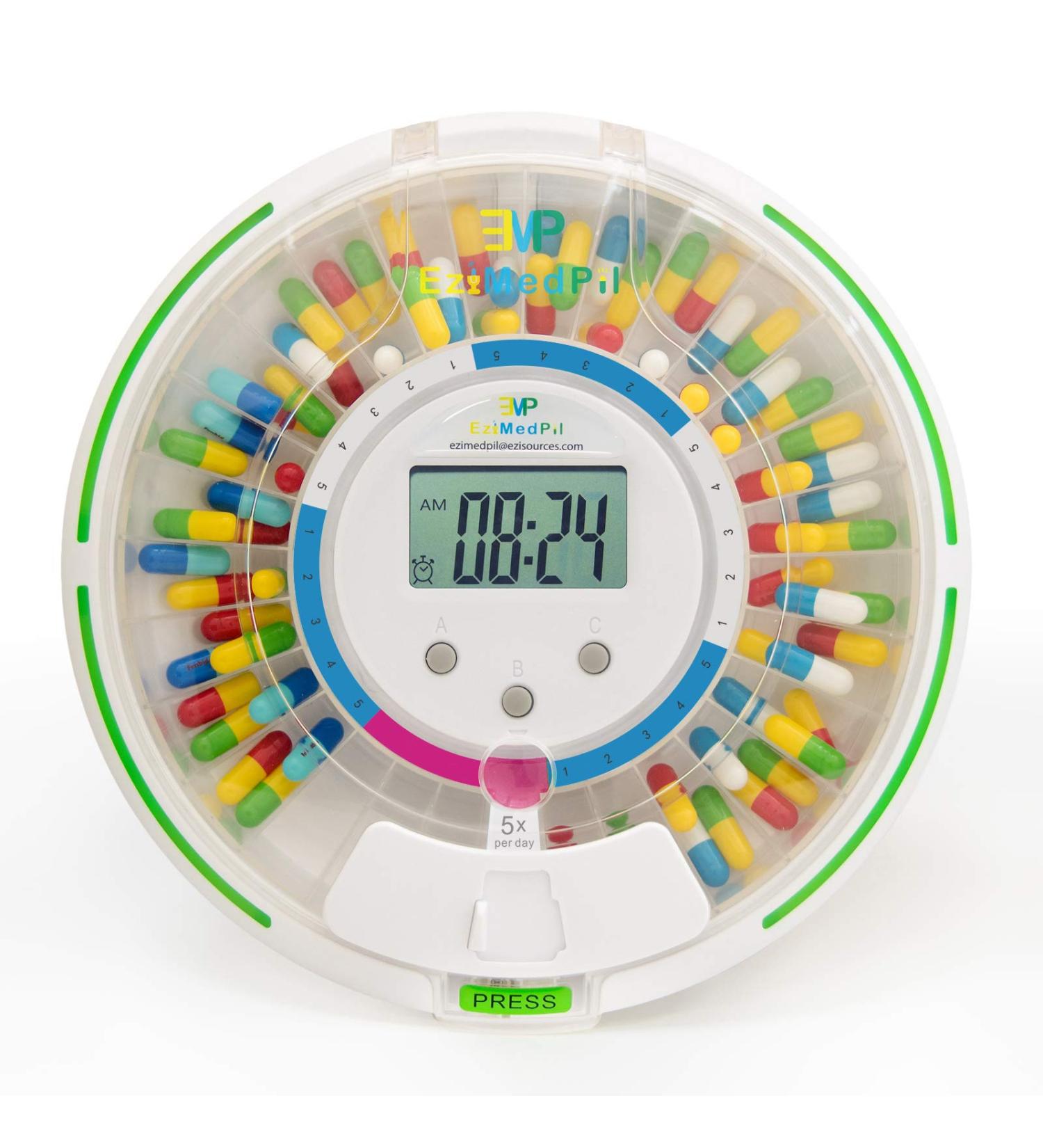 EziMedPil Automatic Pill Dispenser with Audio & Visual Alerts - 6 Alarms/day, 6 Dosage Templates, Easy-Read LCD, Lockable for Prescriptions & Vitamins - Buy Online on GoSupps.com