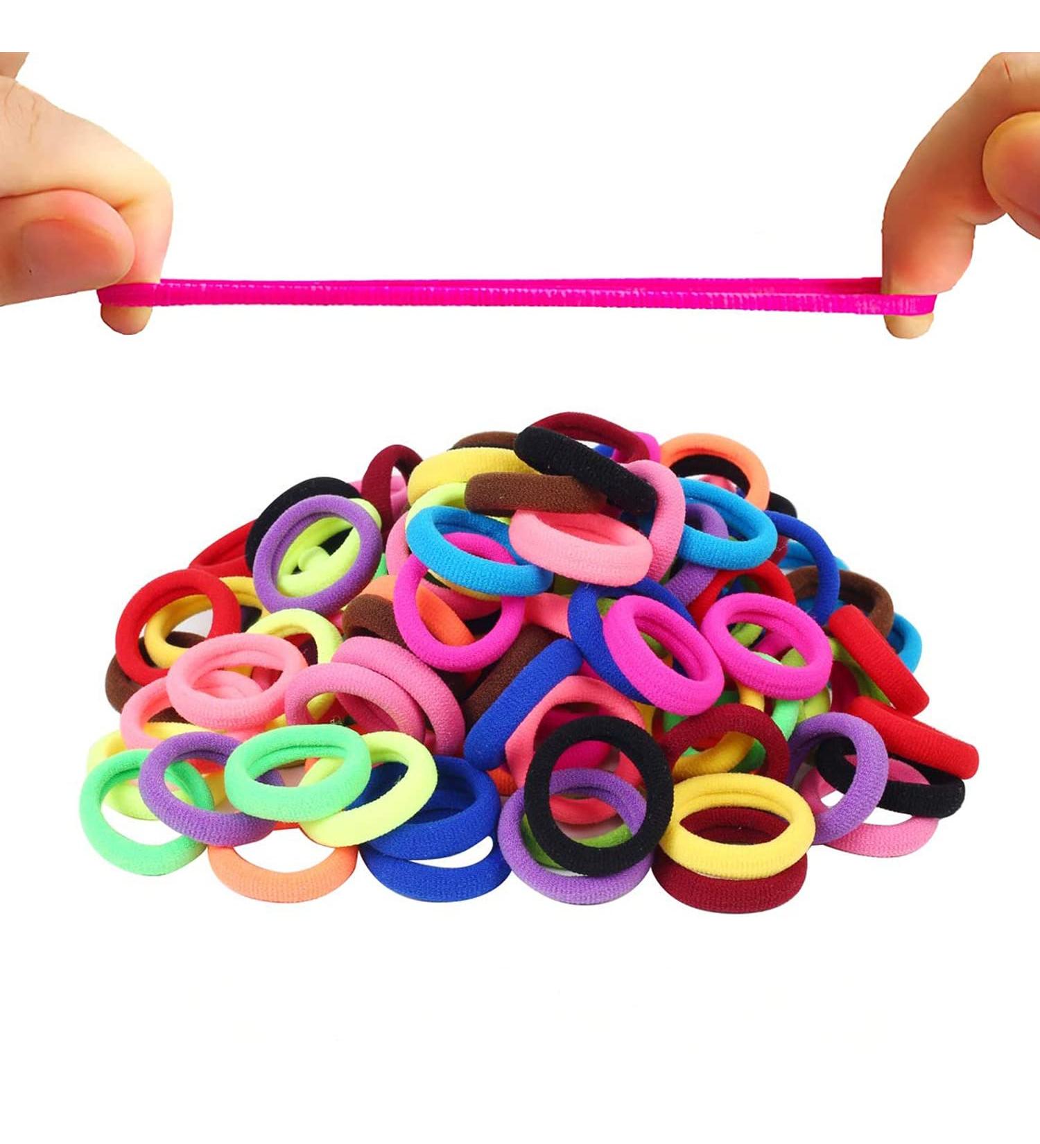 Dream Loom Kids Hair Ties - 100 Small Rubber Bands for Baby Girls, Elastic Ponytail Holders in Multicolor - Tiny Soft Hair Accessories - Buy Online on GoSupps.com