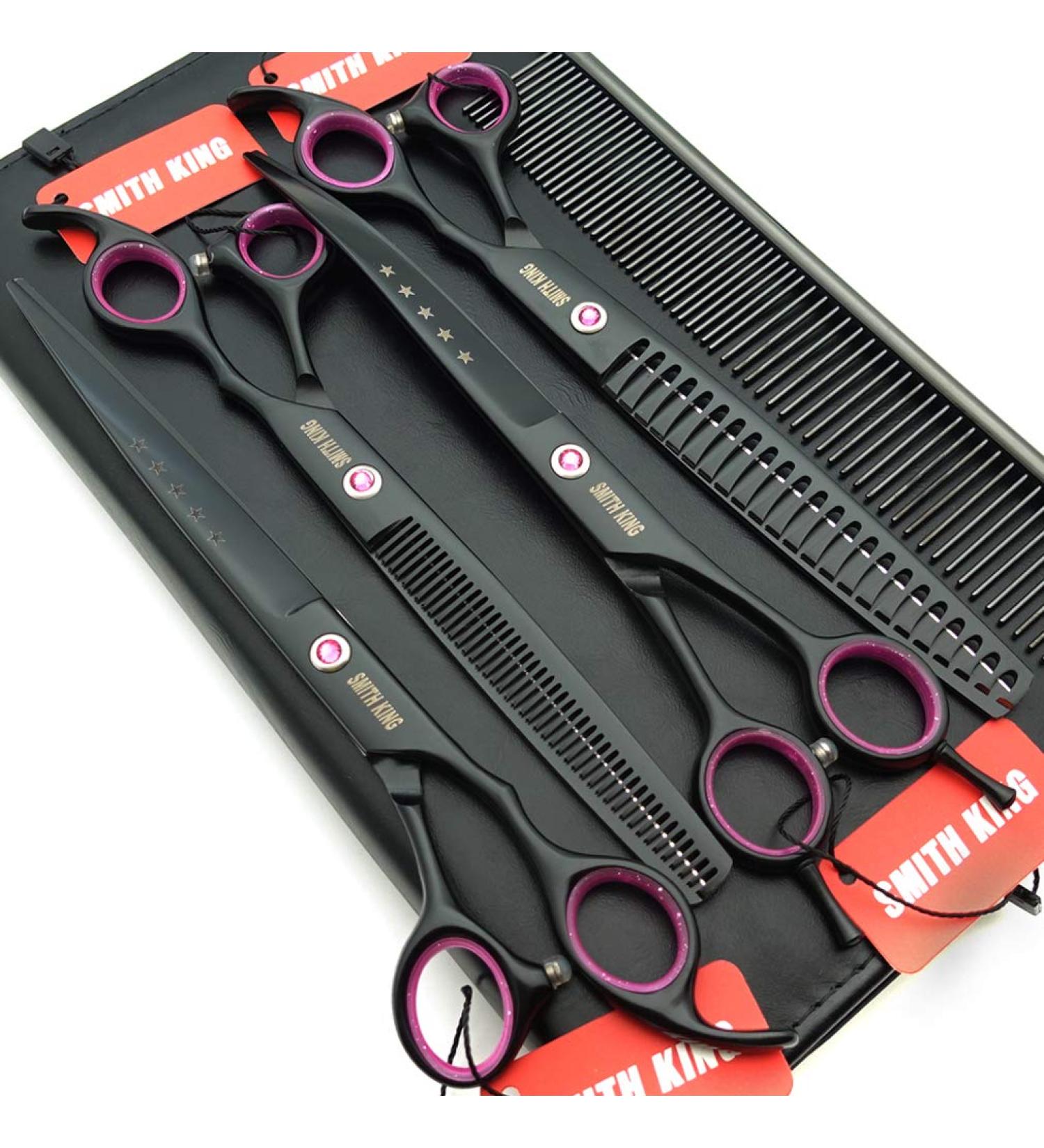 8.0 inches Professional Dog Grooming Scissors Set Straight & thinning & Curved & chunkers with Comb in 1 Set (Black) - Buy Online on GoSupps.com