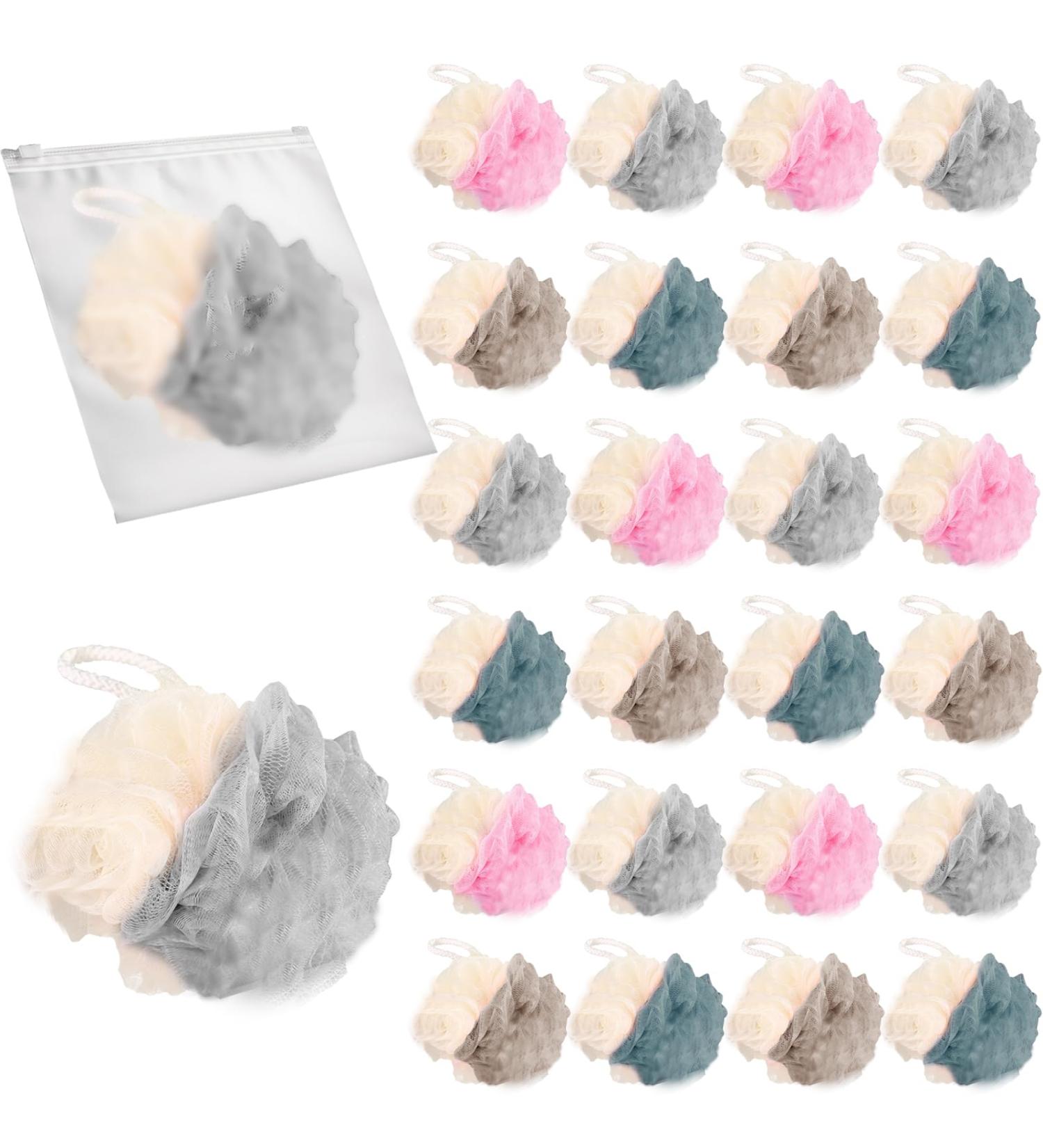 24 Pack Travel Loofah - Mini 4" Shower Poufs Individually Wrapped Bath Sponges in Multicolor for Easy Travel - Buy Online on GoSupps.com
