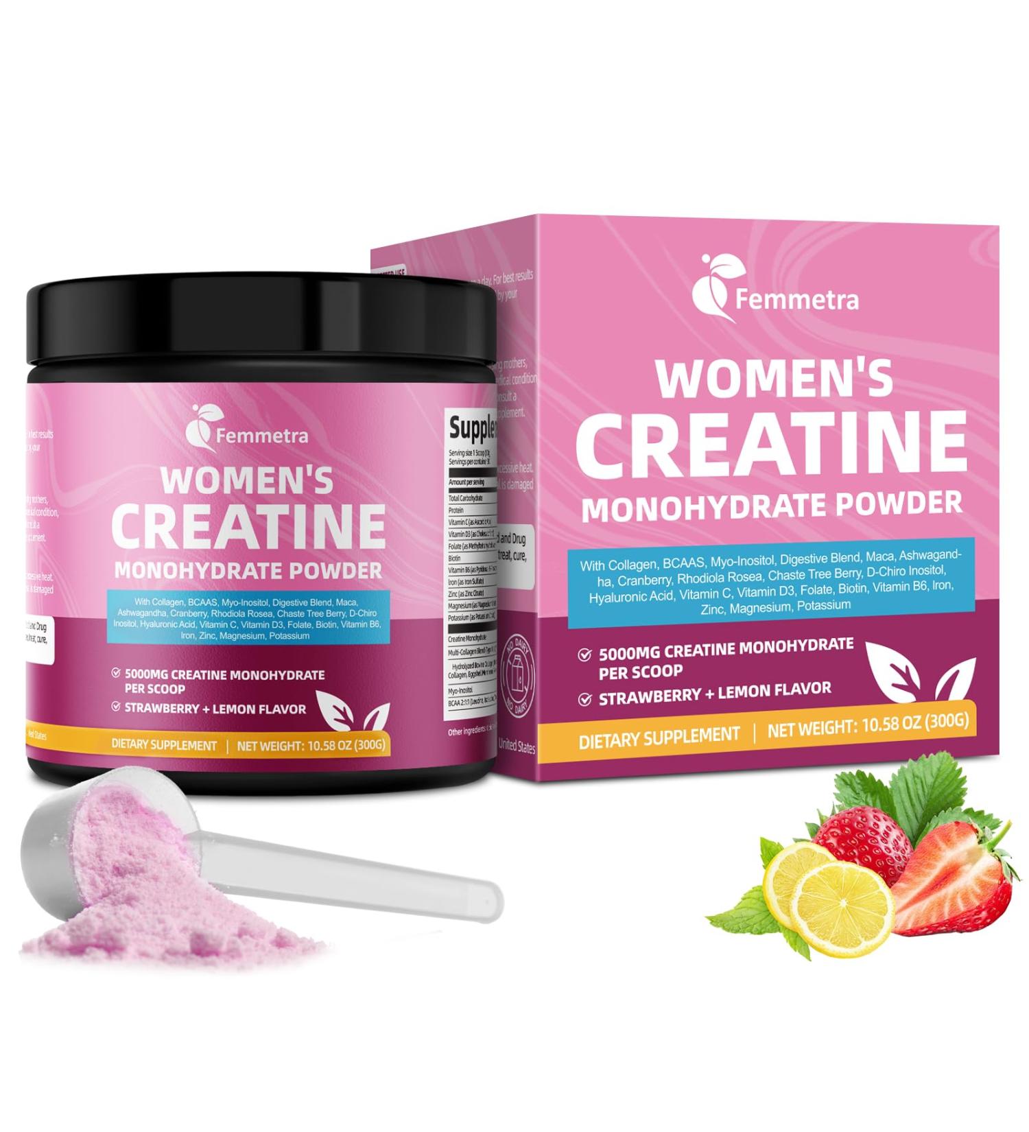 Creatine Collagen for Women Creatine Monohydrate BCAA Myo-Inositol Biotin Hyaluronic Acid Folate L Glutamine Vitamin D3 C B6 Iron Zinc D-Chiro-Maca Digestive Enzyme Probiotic Ashwagandha Magnesium 5g - Buy Online on GoSupps.com