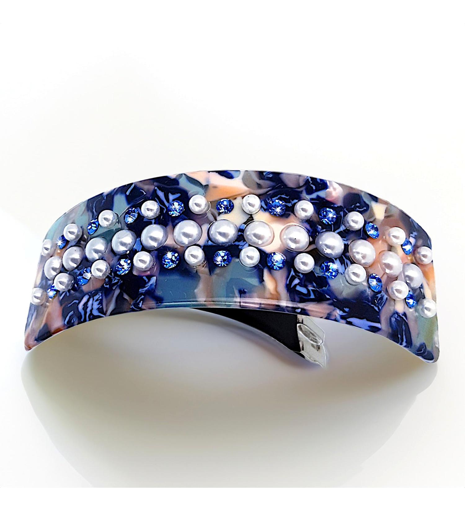 Chic Blue Pearl & Rhinestone Hair Clip - Trendy Tortoise Rectangle Hair Accessory for Women - Buy Online on GoSupps.com