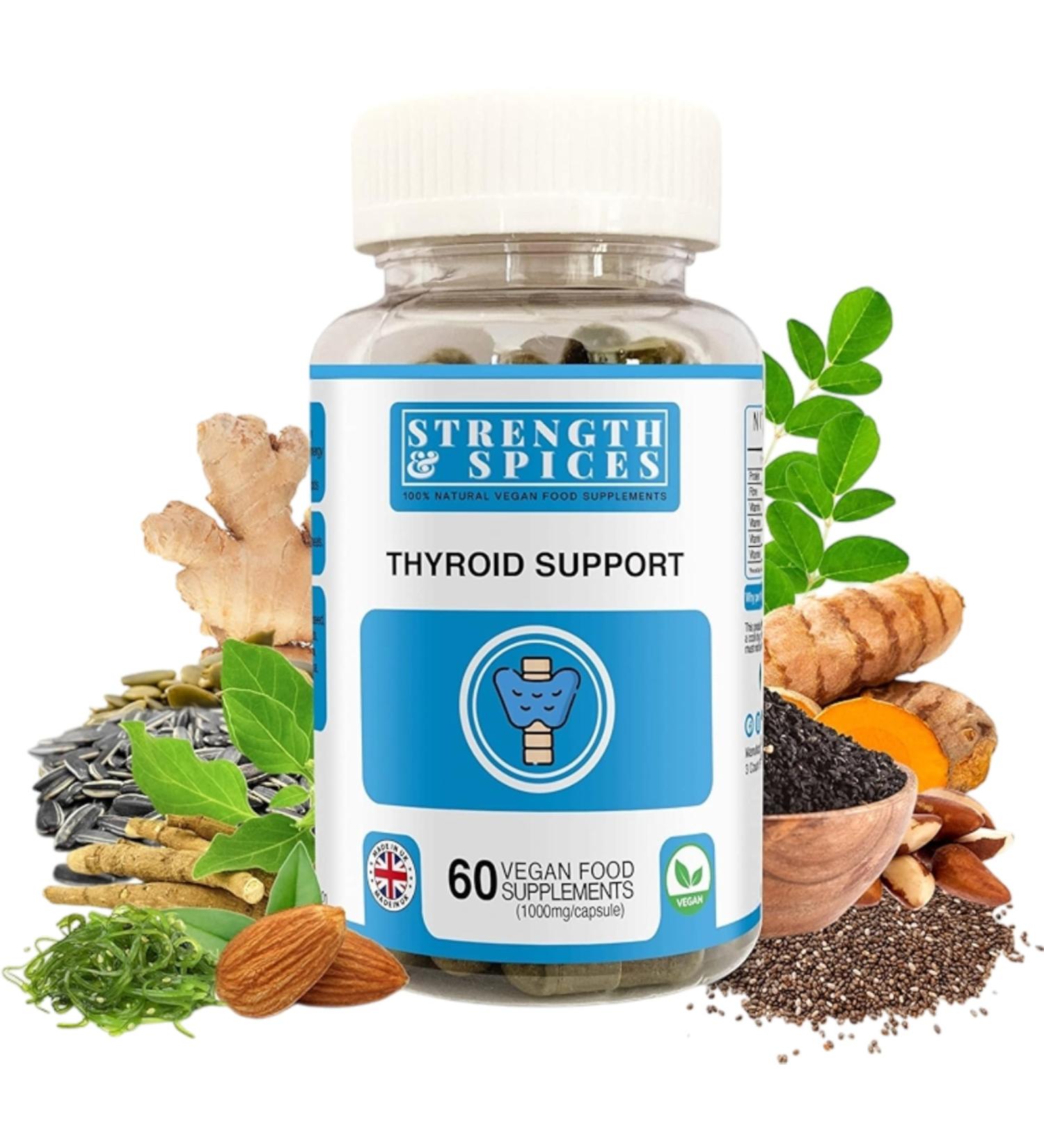 Strength & Spices - Thyroid Support Iodine Supplement with Maca Root Sea Kelp Brazil Nuts and Ashwagandha 60 Capsules - Buy Online on GoSupps.com