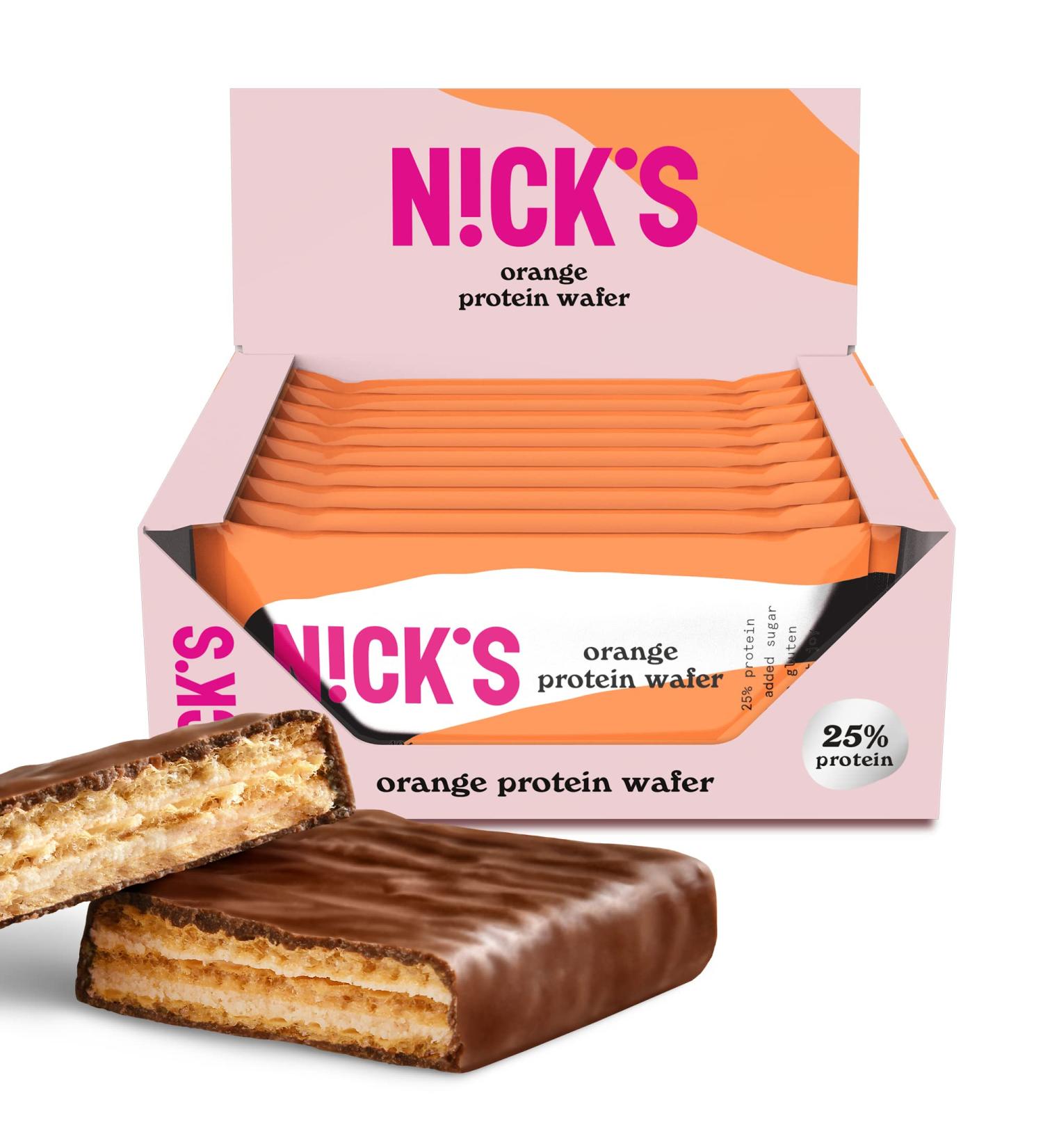 Buy Nicks Protein Wafer Bar Orange - 25% Protein Low Carb Gluten-Free No Added Sugar | 9 Pack (40g Each) - Buy Online on GoSupps.com
