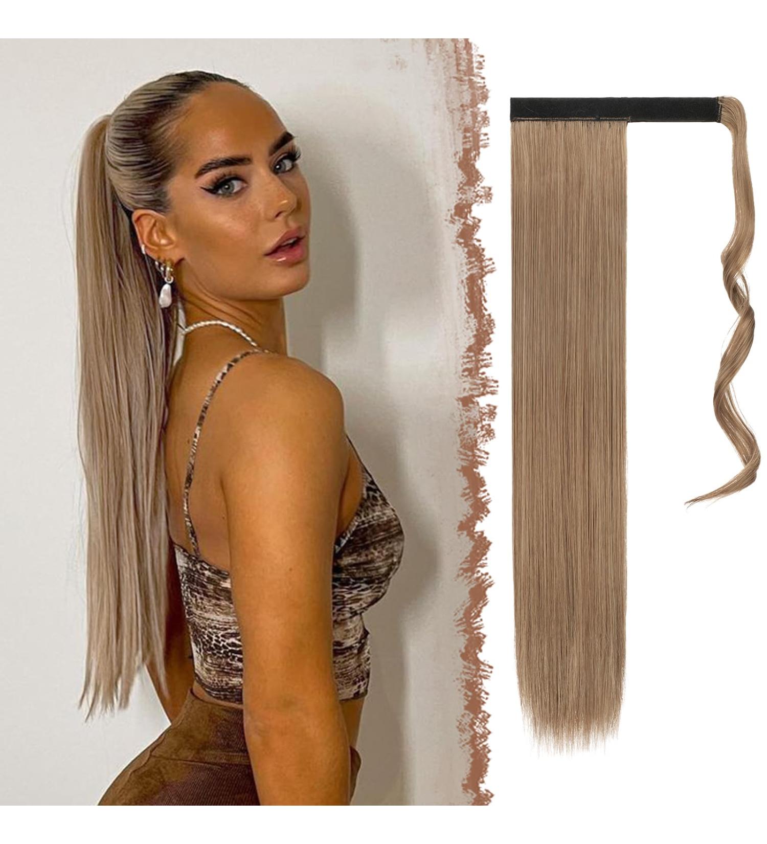 FESHFEN 24 Long Straight Wrap Around Ponytail Extensions in Light Golden Brown & Pale Golden Blonde - Synthetic Clip-in Hairpiece for Women - 24 Inch - 130g - Pack of 1 | 12/24# Light Brown & Natural Blonde - Buy Online on GoSupps.com