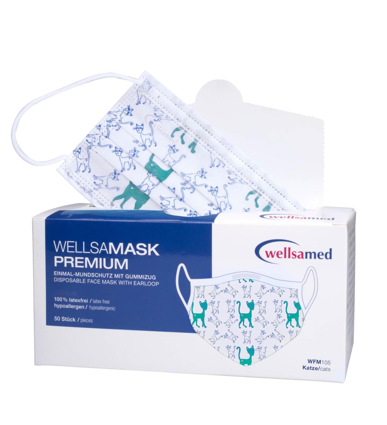 Wellsamed Wellsamask 50 Pack Medical Face Masks Type IIR with Cat Motif Comfortable Elastic Band International Shipping - Buy Online on GoSupps.com