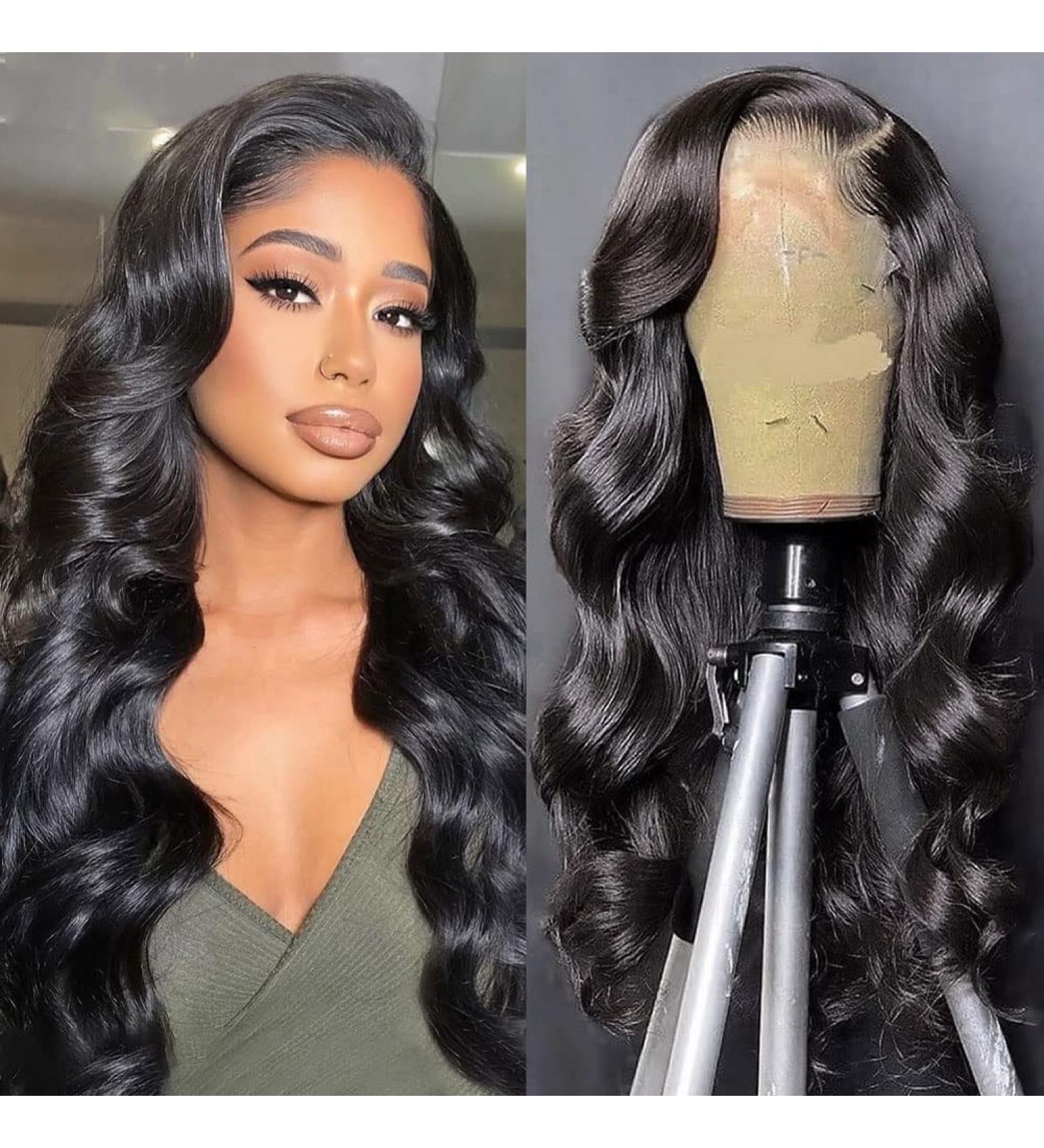 Ainmeys 26 Inch Brazilian Body Wave HD Transparent Lace Front Wig | 9A Unprocessed Virgin Human Hair | 180% Density Deep Part | Pre Plucked Natural Black | for Black Women - Buy Online on GoSupps.com
