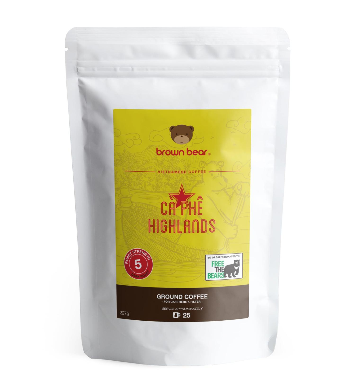 Vietnamese Ground Coffee 227g - Very Strong Dark Roast Vietnam Robusta - Strength 5 - For Coffee Machines & Vietnamese Phin Ca Phe Drip Filter & French Press - Brown Bear - Donation To Free The Bears - Buy Online on GoSupps.com