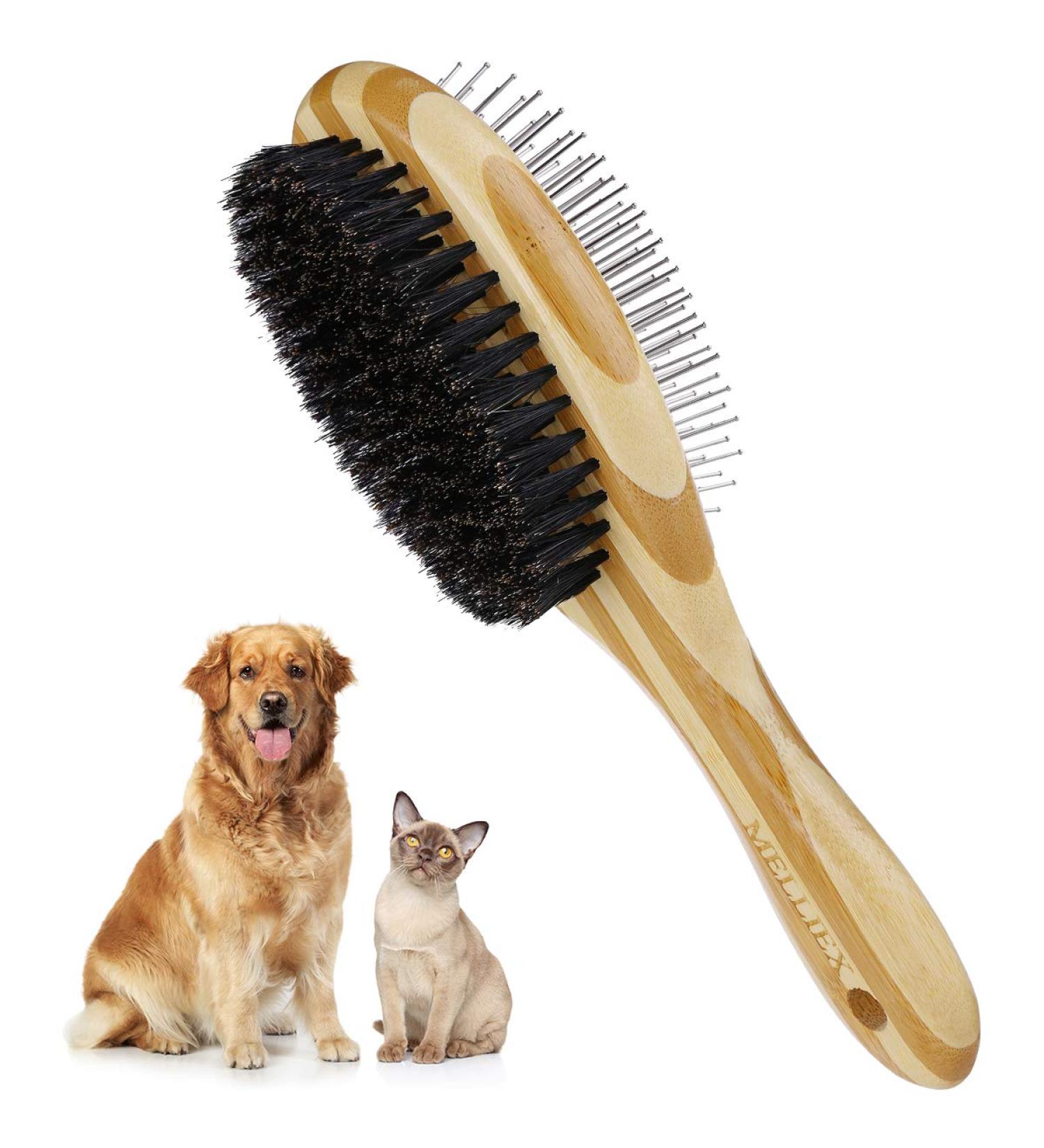 Melliex Cat & Dog Brush - Dual-Sided Brush with Wild Boar Bristles & Needle Brush for Short & Long Hair Pets - Perfect for Grooming Cats & Dogs Internationally - Buy Online on GoSupps.com
