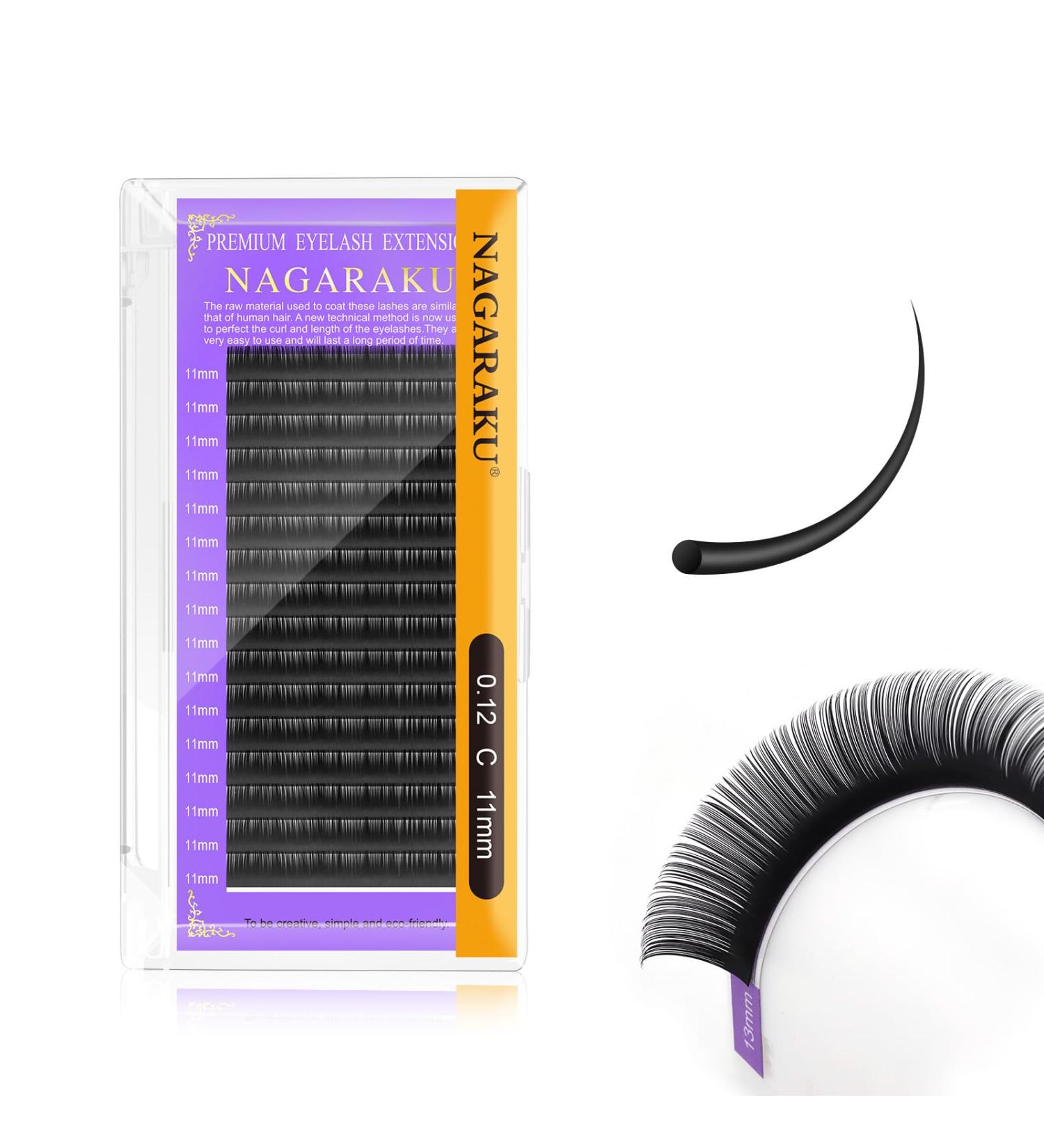 Nagaraku Individual Eyelash Extensions - Permanent Volume Matt Black 0.12 Thickness C Curl 11mm - Shop Internationally - Buy Online on GoSupps.com