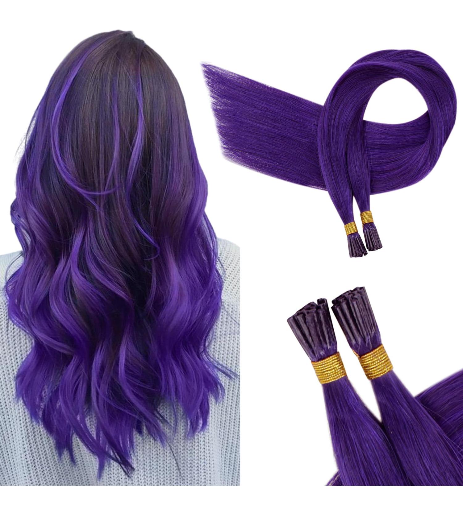 Runature Purple I-Tip Hair Extensions - 25 Strands 45cm Real Hair Hot Pink Keratin Bonding - 18 Inch 25g - Buy Online on GoSupps.com