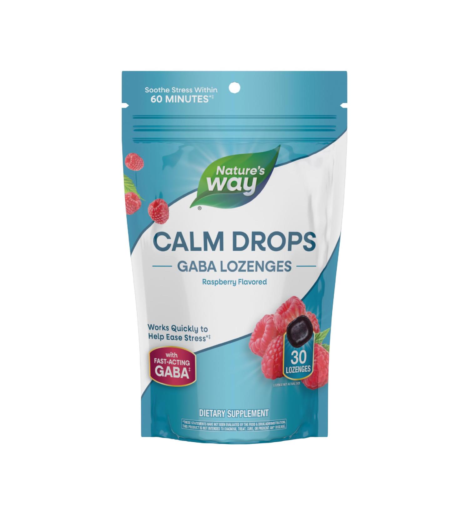 Nature's Way Calm Drops Works Quickly to Help Ease Stress*(1) Fast-Acting GABA Individually Wrapped Lozenges Raspberry Flavored 30 Lozenges - Buy Online on GoSupps.com