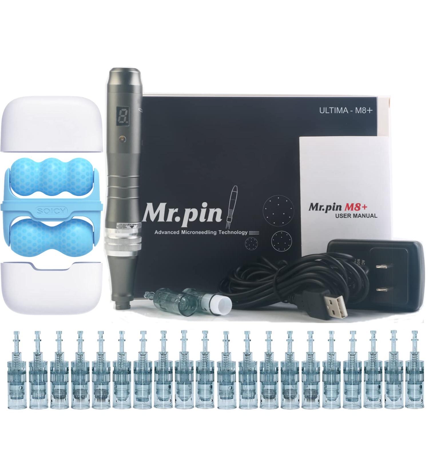 Advanced Dermapen Mr.Pin Ultima M8 Plus - Wireless With 20 Different Cartridges and Ice Massage Wheel - For Skin Care and Hair care - Buy Online on GoSupps.com