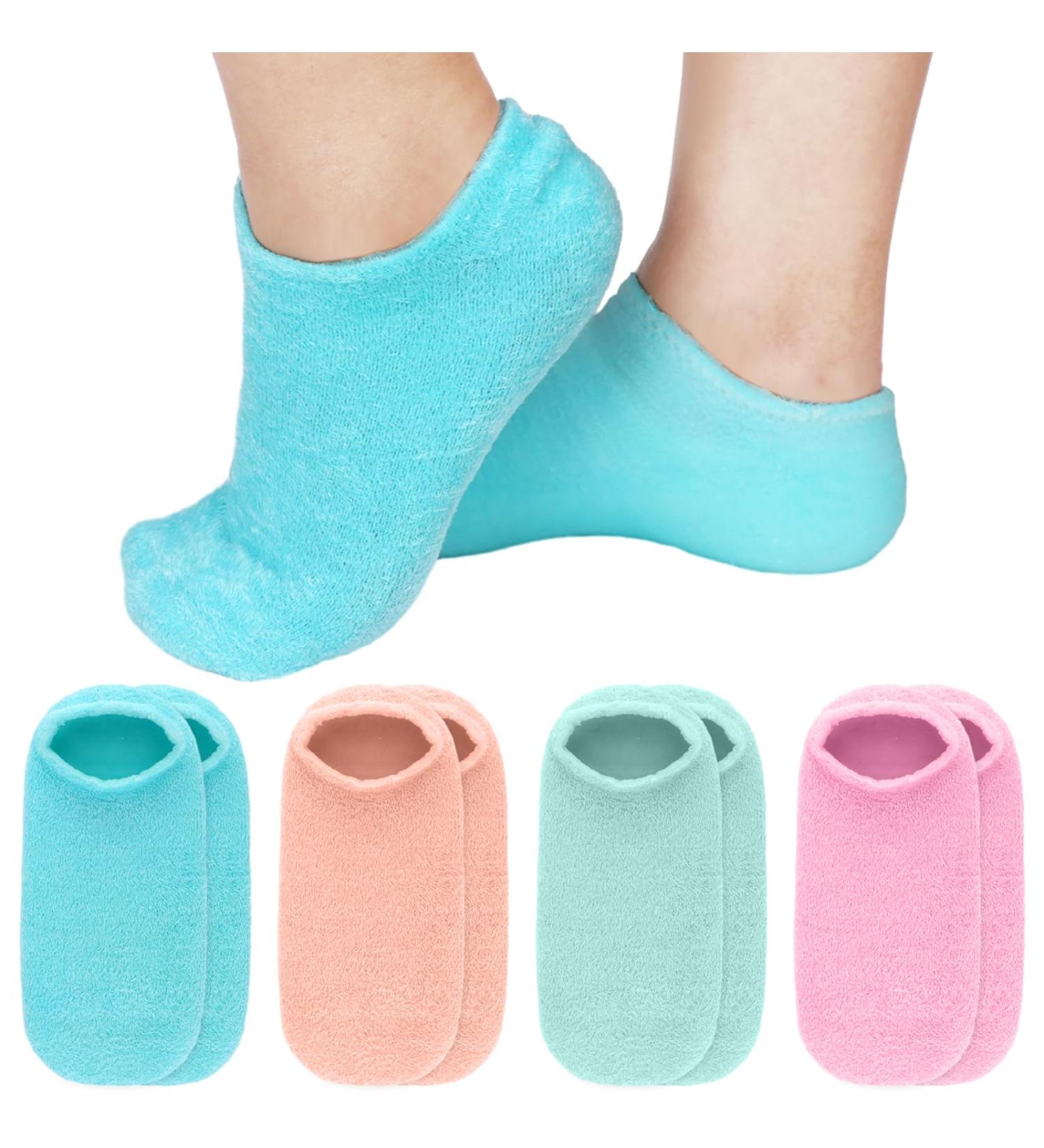 4 Pairs Moisturizing Spa Socks Aloe Socks Gel Sleeping Fuzzy Socks Lotion Feet Infused Socks Foot Care Heel Spa Socks for Women Men Repairing Softening Dry Feet Cracked Heels - Buy Online on GoSupps.com