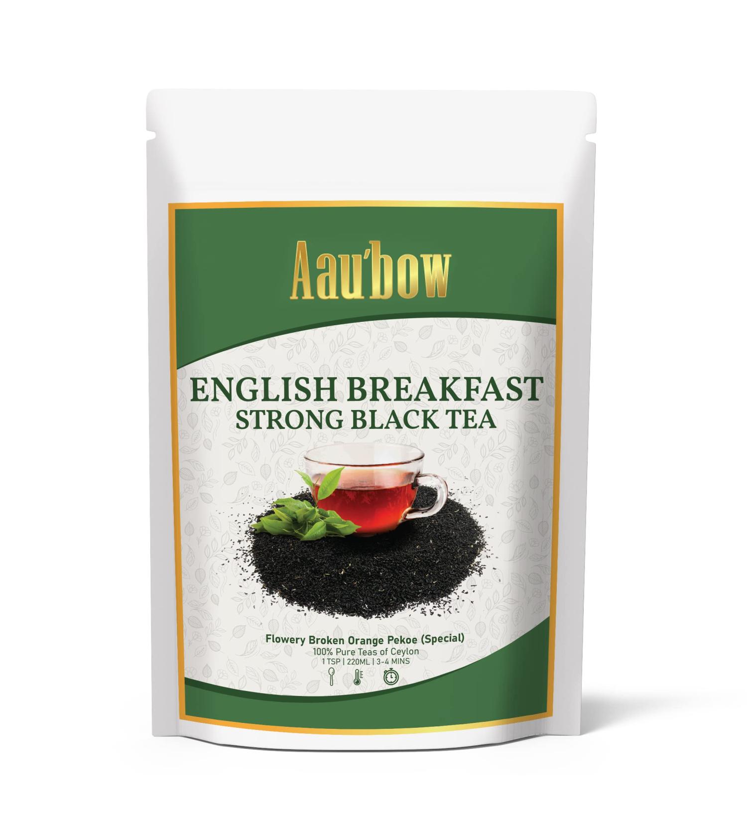 Aaubow English Breakfast Black Tea Leaves Dark Flavourful Aromatic Dark Loose Leaf| Finest Ceylon Loose Leaf 50g Resealable Pouch Brew 25 Cups Hot Iced Tea FBOP Special Long Leaf - Buy Online on GoSupps.com