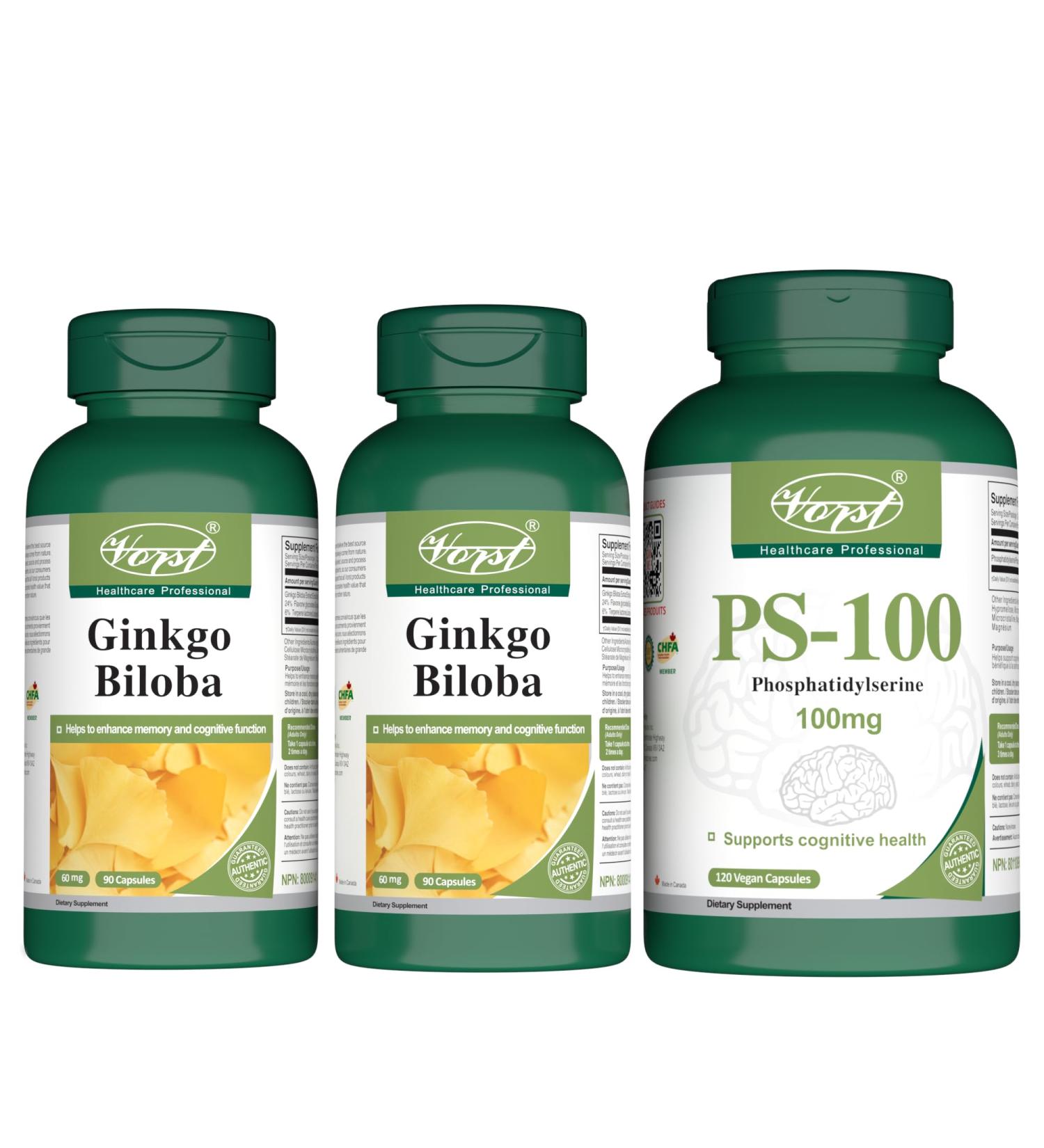 VORST Ginkgo Biloba Extract x 2 Bottles and Phosphatidylserine (PS 100) x 1 Bottle - Buy Online on GoSupps.com