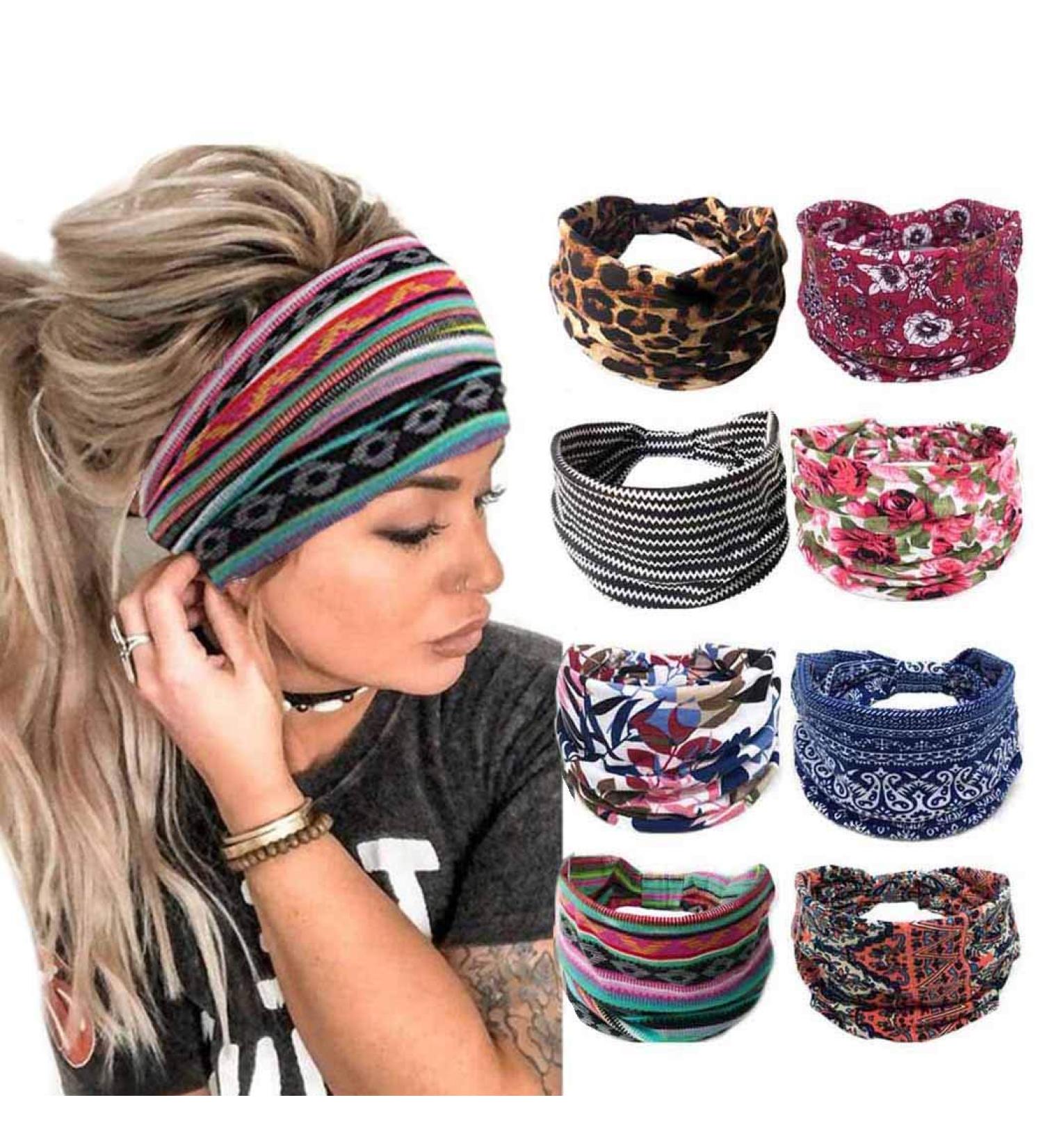 Boho Headband Set - Wide Yoga Stretch Bandeau for Women and Girls (8pcs) - Buy Online on GoSupps.com